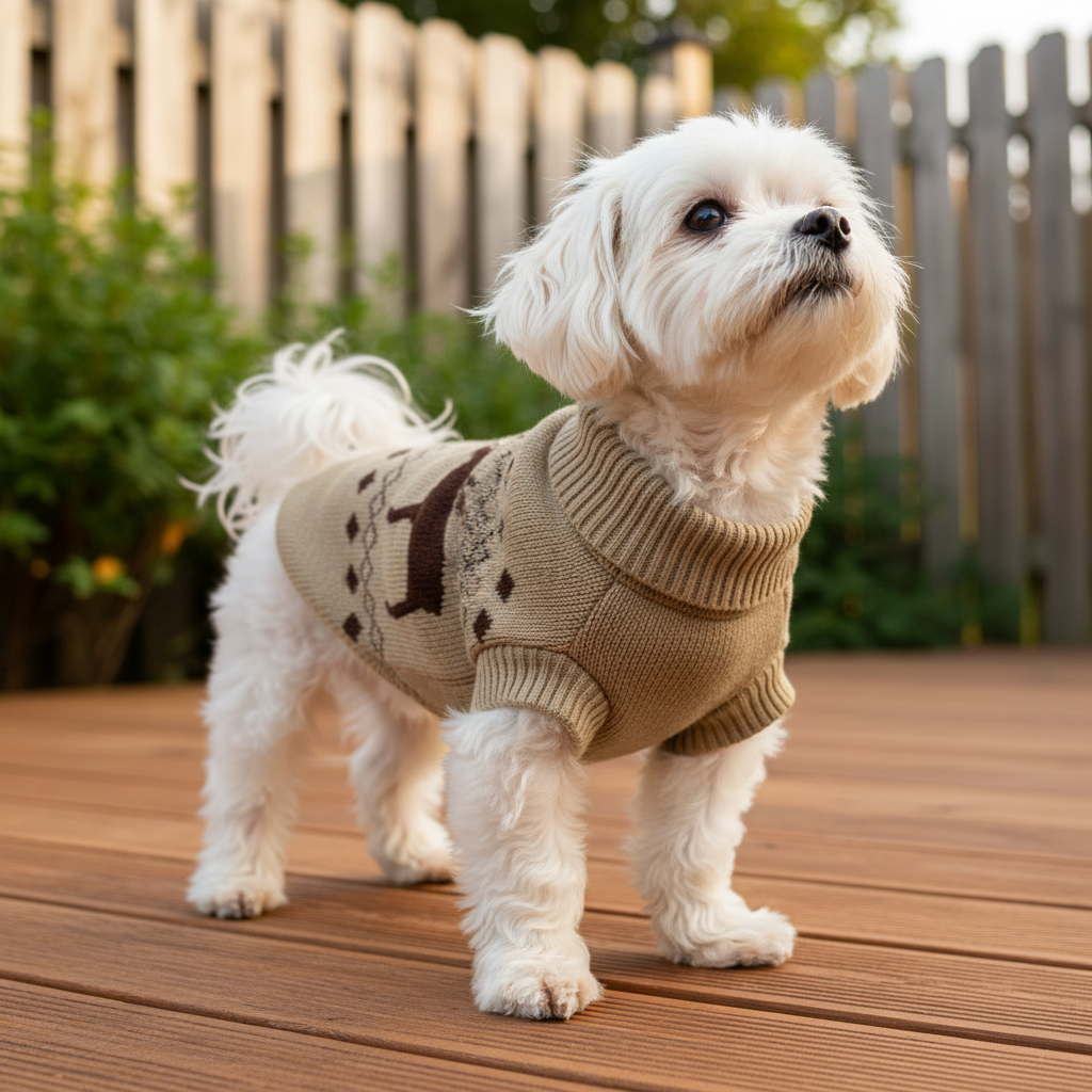 Winter Dog Sweater with Reindeer Pattern – Classic Knitted Pet Jumper (8–14 Inch)