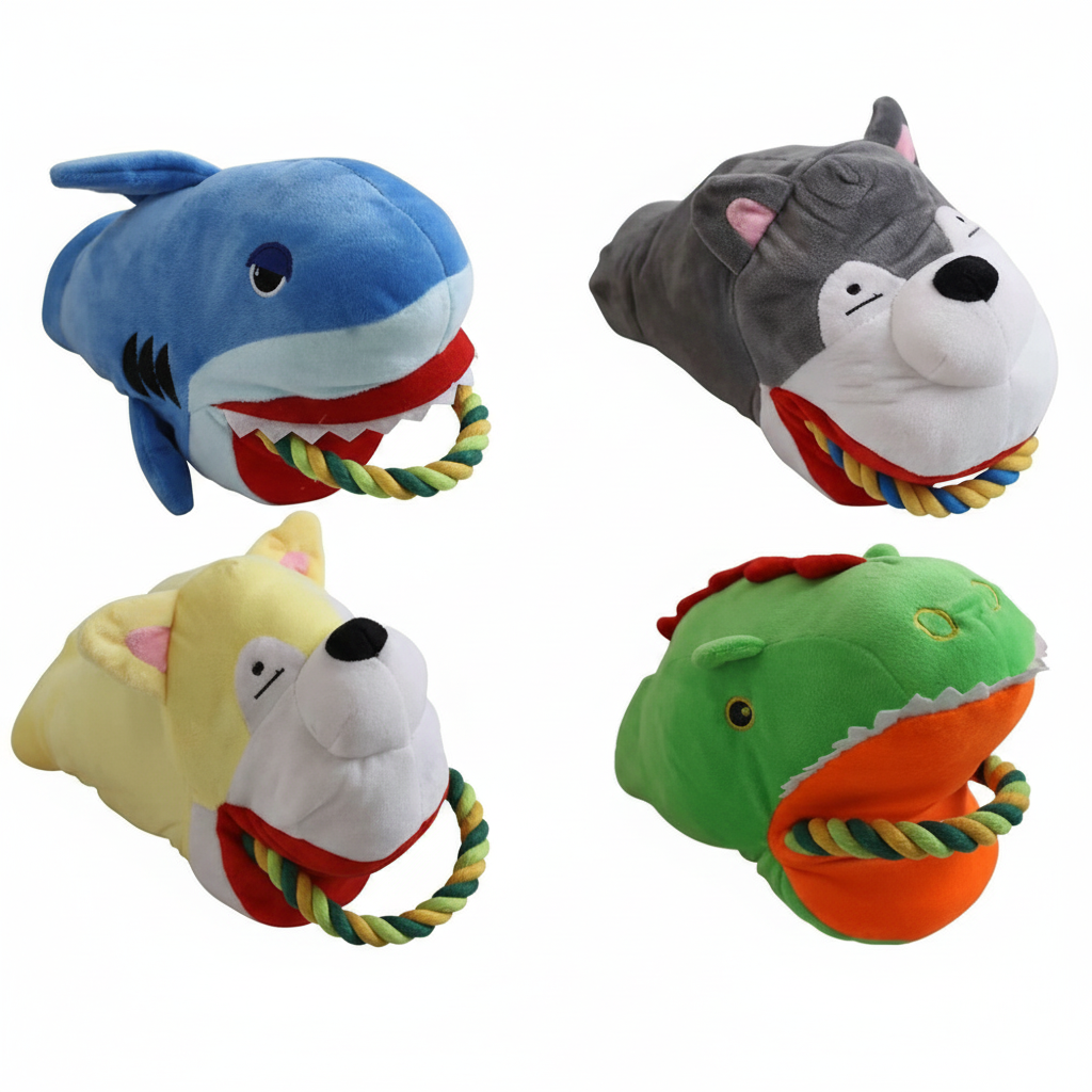 Plush Animal Dog Toy with Rope – Interactive Chew & Tug Toy (28 × 15 cm)
