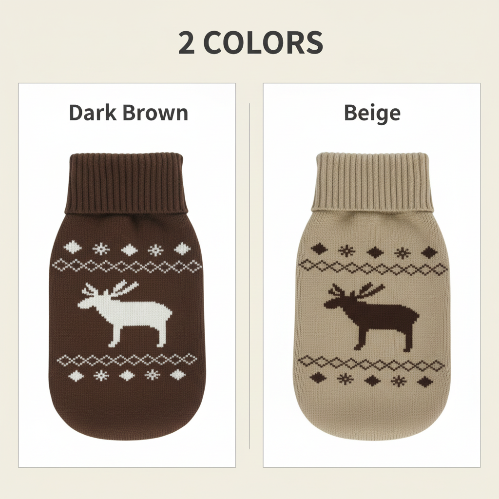 Winter Dog Sweater with Reindeer Pattern – Classic Knitted Pet Jumper (8–14 Inch)