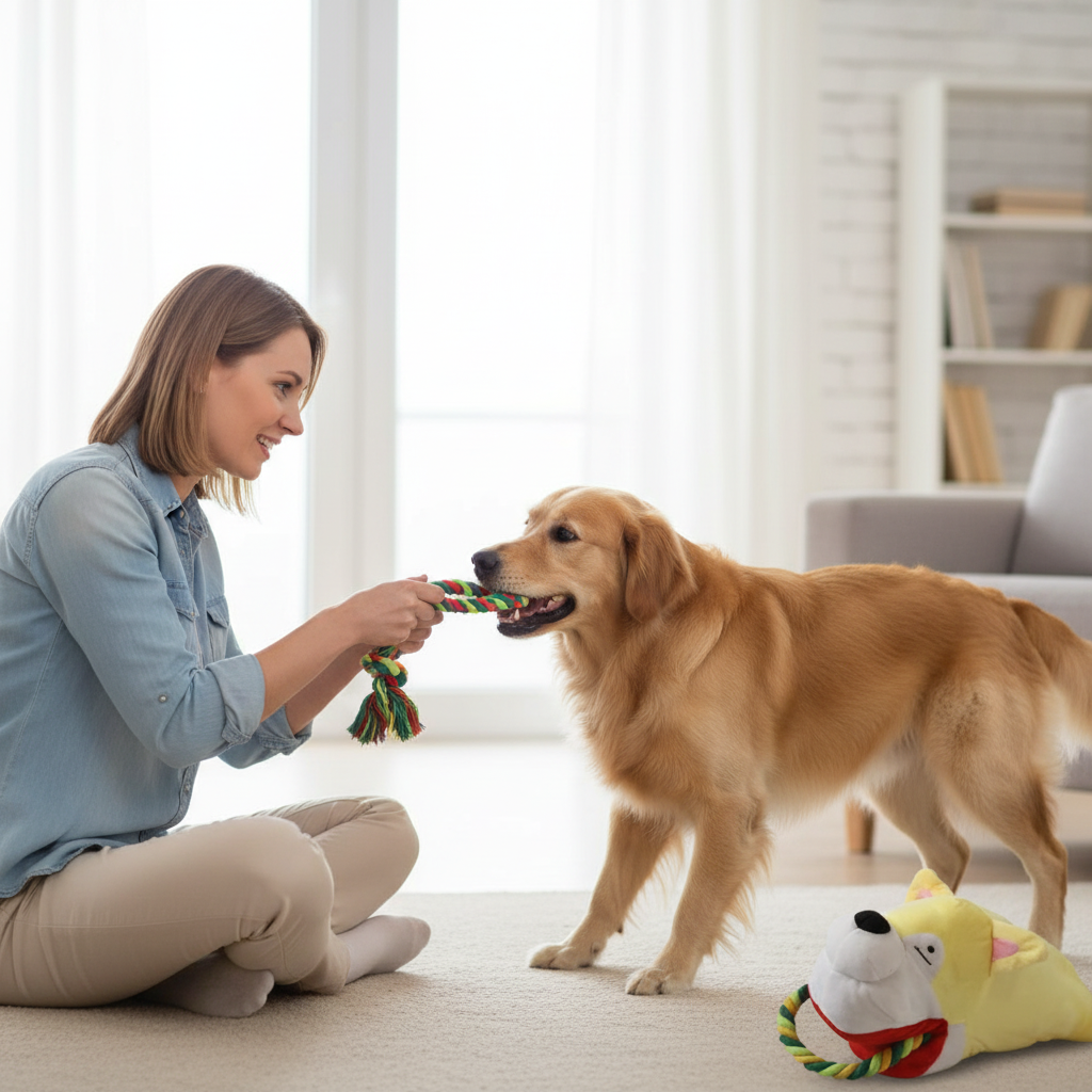 Plush Animal Dog Toy with Rope – Interactive Chew & Tug Toy (28 × 15 cm)