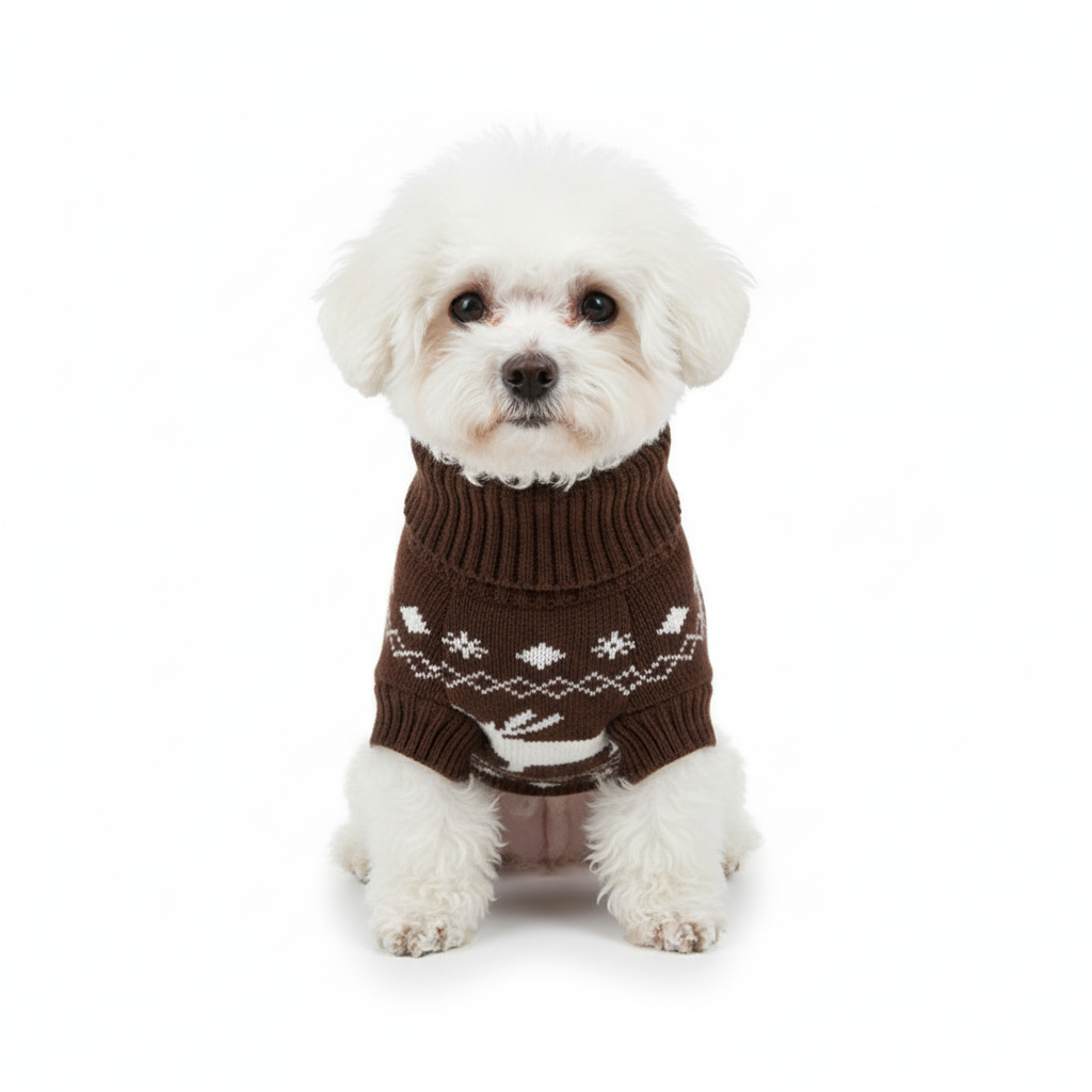 Winter Dog Sweater with Reindeer Pattern – Classic Knitted Pet Jumper (8–14 Inch)