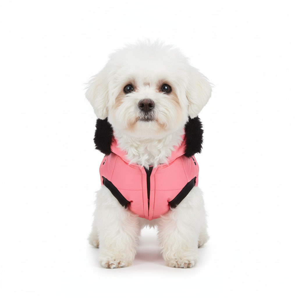 Warm Padded Dog Jacket with Fur Hood – “Do Everything in Love” Winter Pet Coat (S–XL)