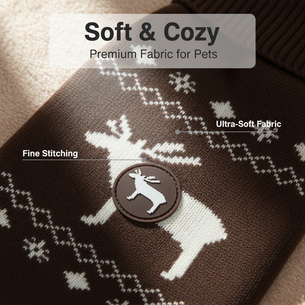 Winter Dog Sweater with Reindeer Pattern – Classic Knitted Pet Jumper (8–14 Inch)