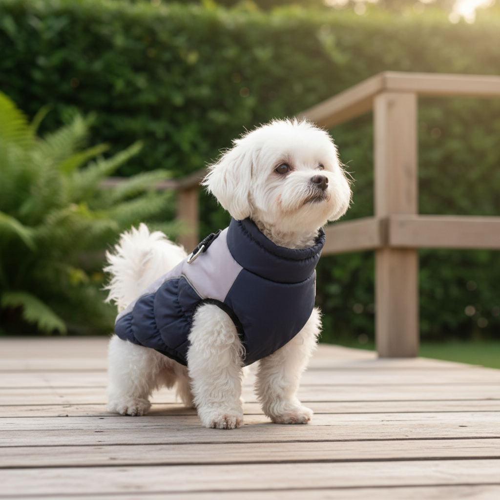 Color Block Padded Dog Jacket with Harness Ring – Winter Pet Coat (S–XL)