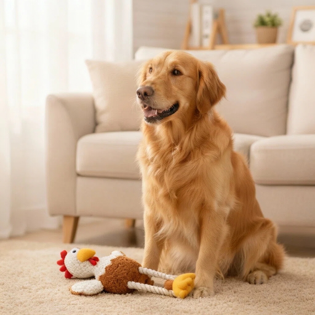 Long-Leg Chicken Dog Toy – Plush & Rope Interactive Pet Toy (20 × 48 cm)