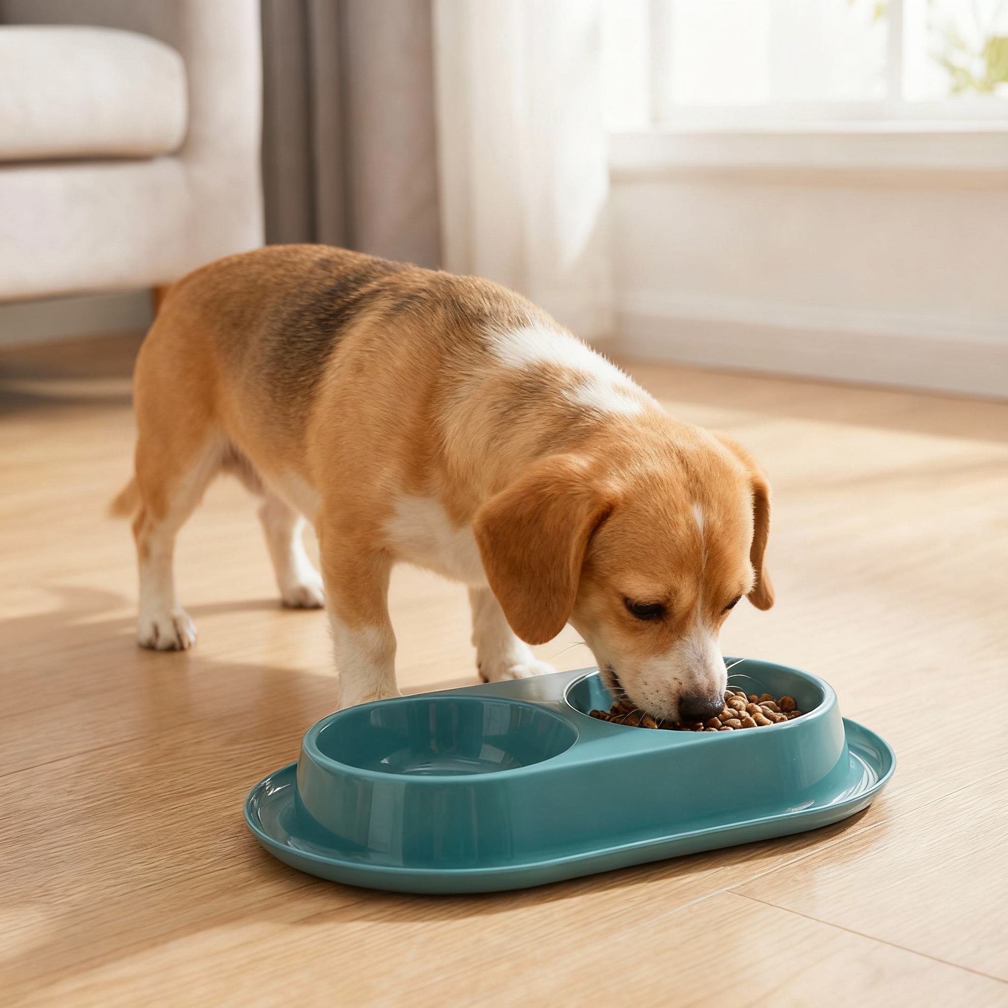 Double Pet Food Bowl with Paw Design – Food & Water Bowl for Dogs & Cats（35 × 21 × 5 cm）