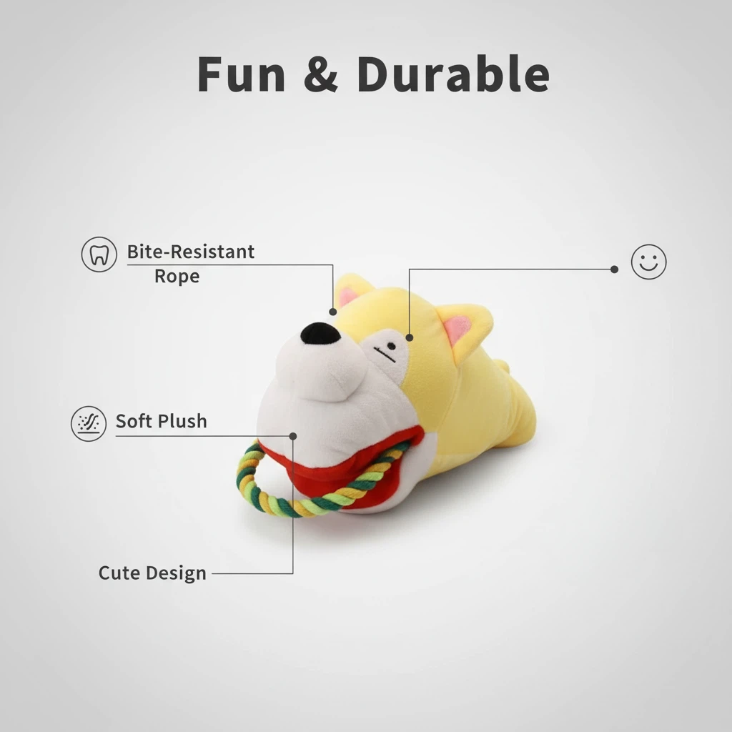 Plush Animal Dog Toy with Rope – Interactive Chew & Tug Toy (28 × 15 cm)