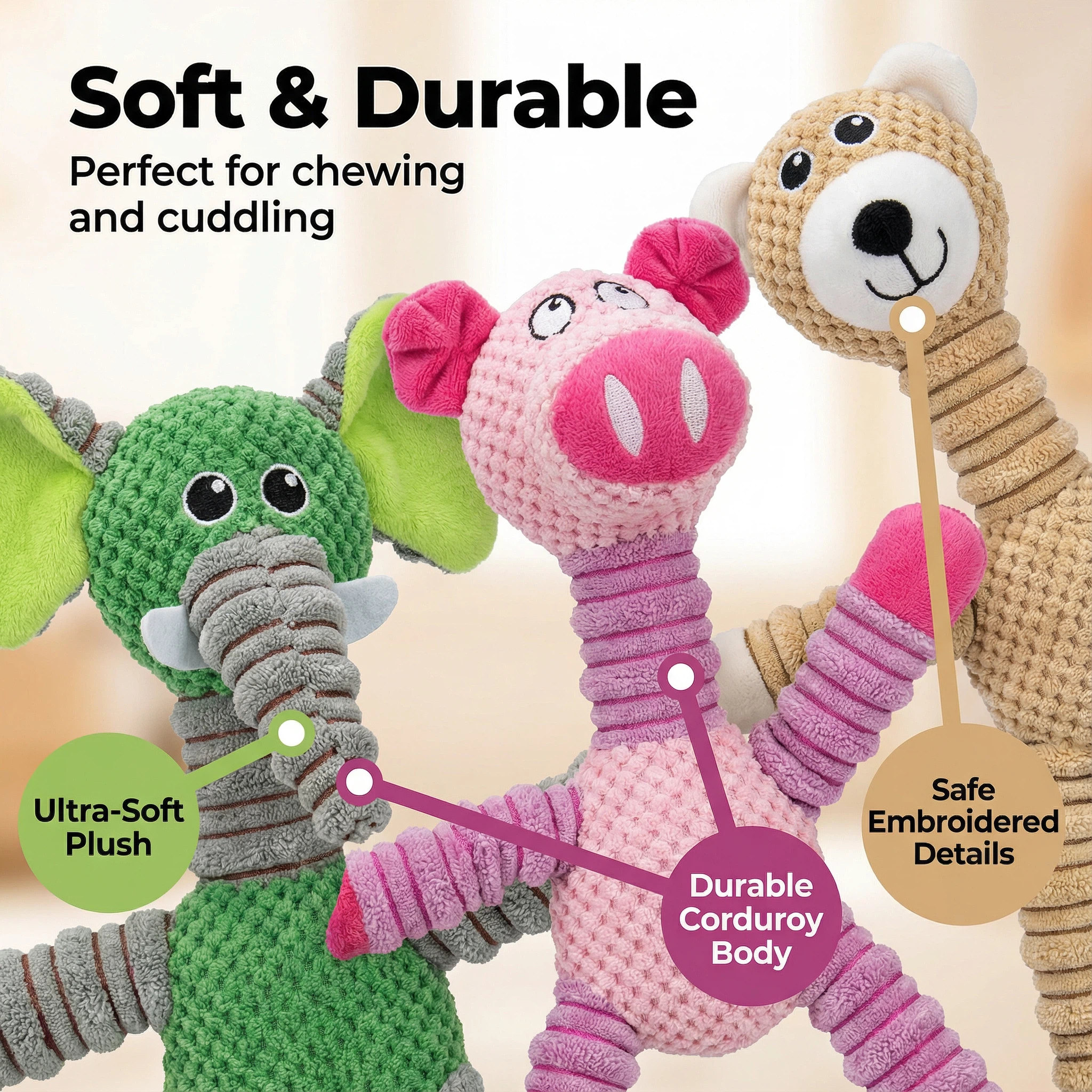 Large Plush Animal Dog Toy for Chewing, Fetching and Interactive Play (40 × 29 cm)