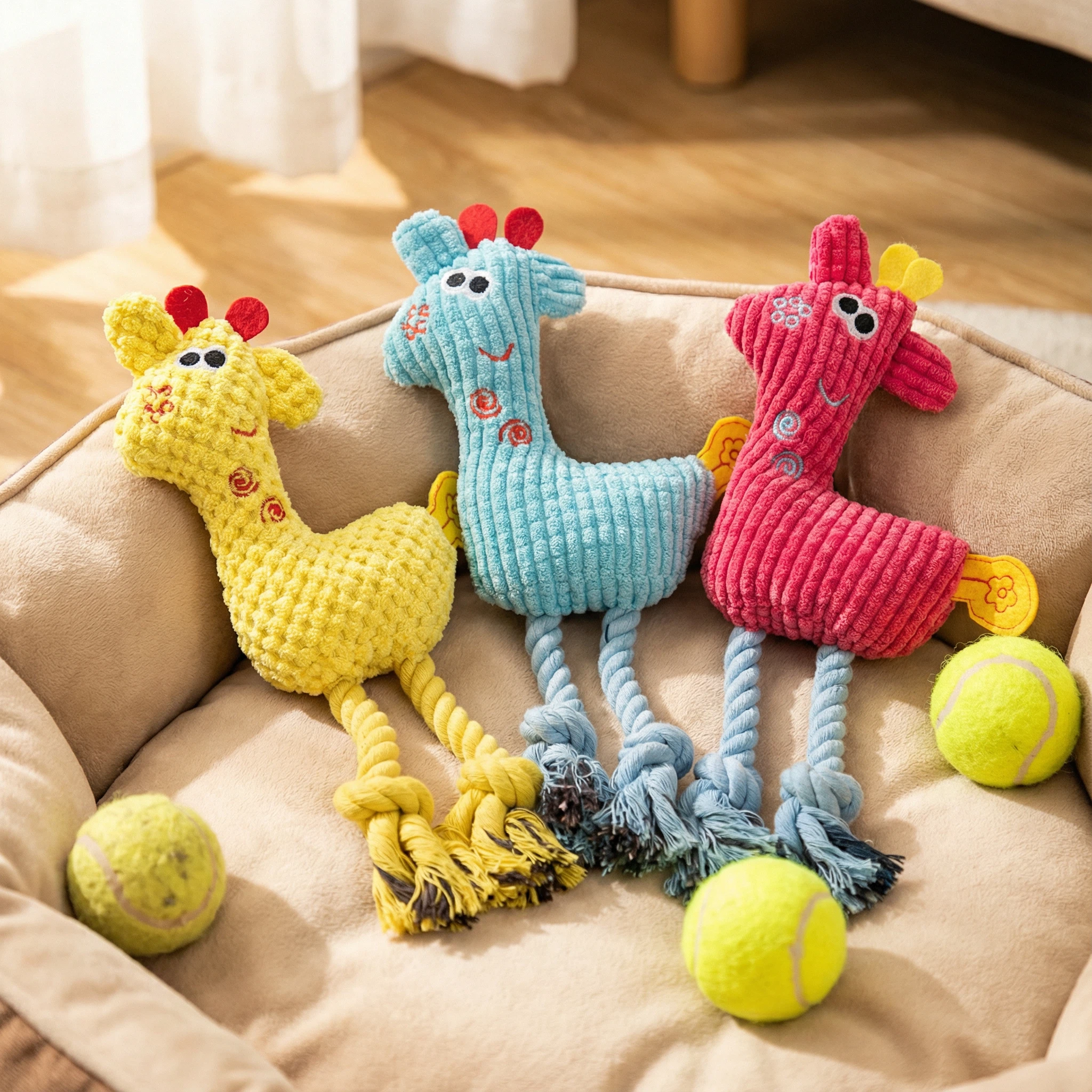Plush Giraffe Dog Toy with Rope Legs for Chewing, Tugging and Interactive Play (26 × 10 cm)