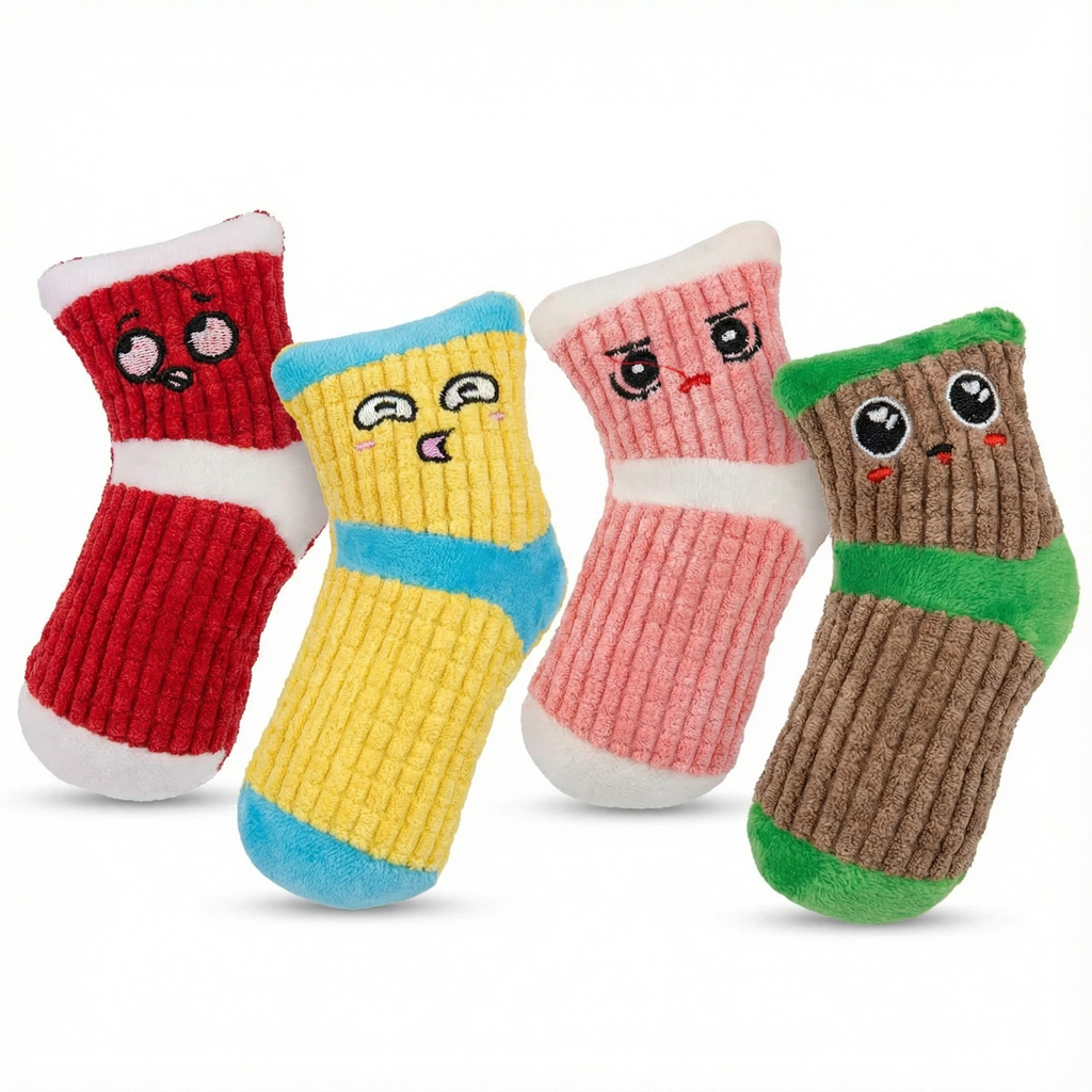 Pluszowa zabawka dla psa w kształcie skarpetki do żucia, piszczenia i interaktywnej zabawy (15 × 7 cm)