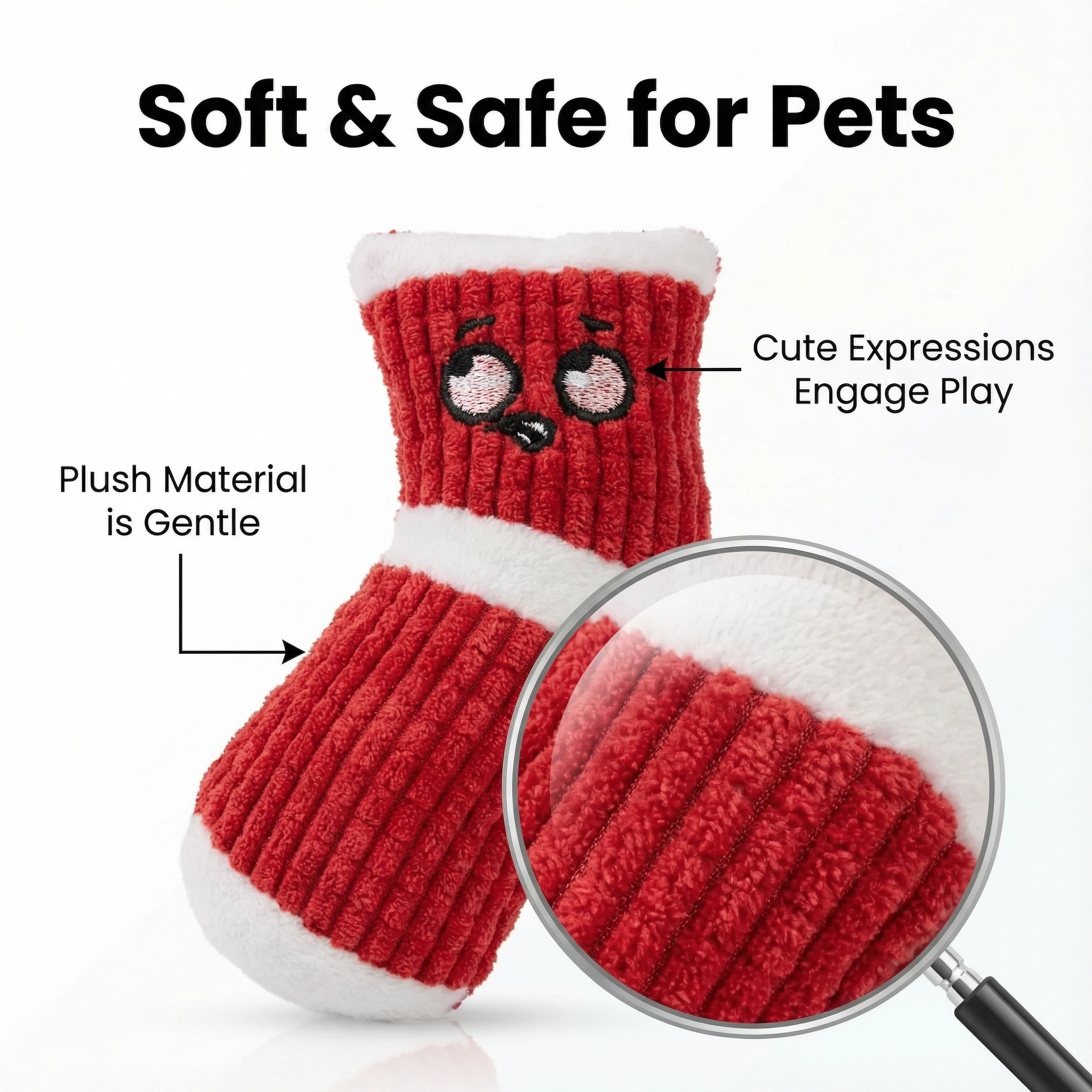 Plush Sock-Shaped Dog Toy for Chewing, Squeaking and Interactive Play (15 × 7 cm)