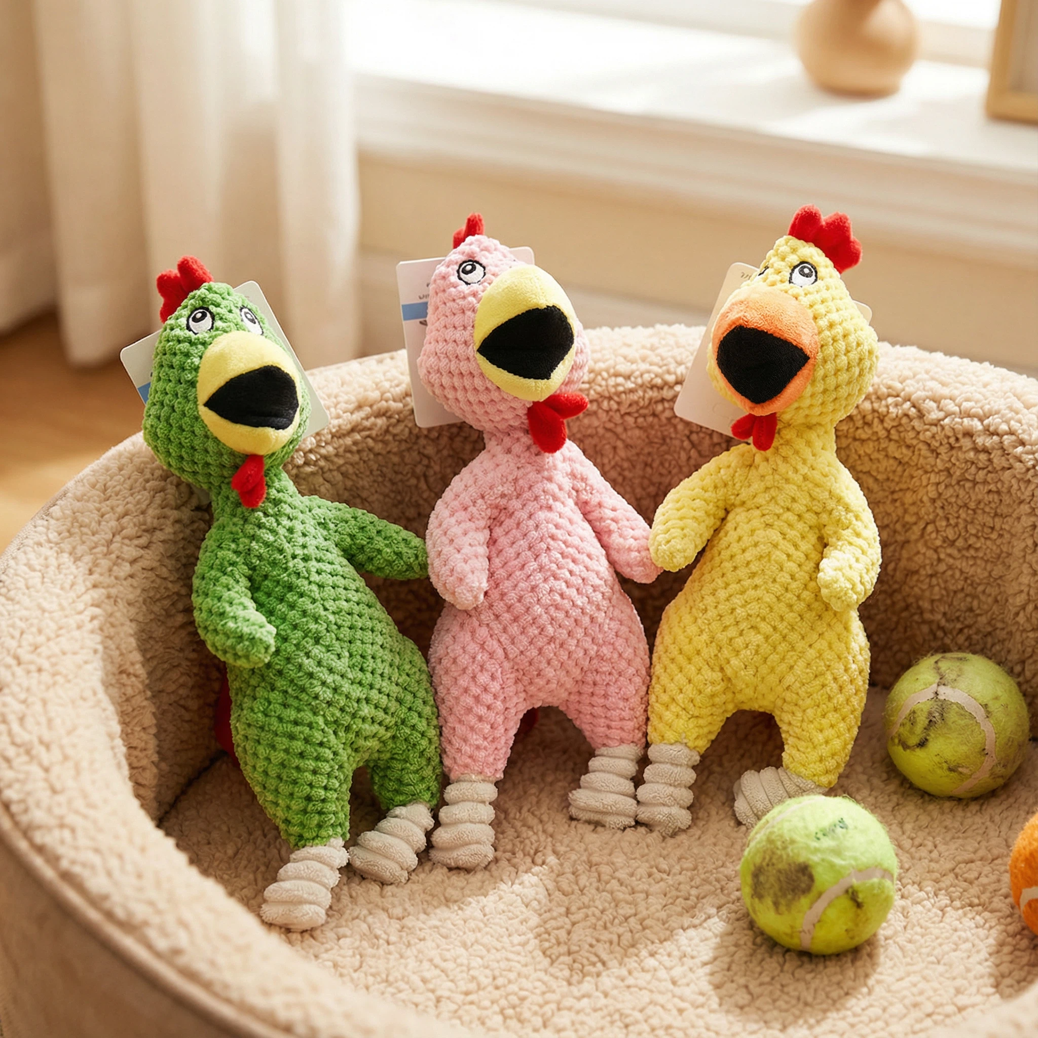 Large Plush Chicken Dog Toy with Textured Fabric for Chewing and Interactive Play (Approx. 30 cm)