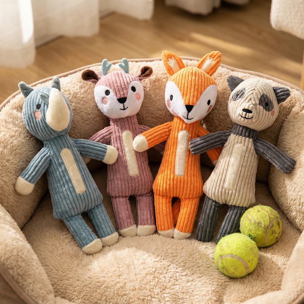 Large Plush Forest Animal Dog Toy for Chewing and Interactive Play – Deer, Fox, Raccoon and Bear (Approx. 30 cm)