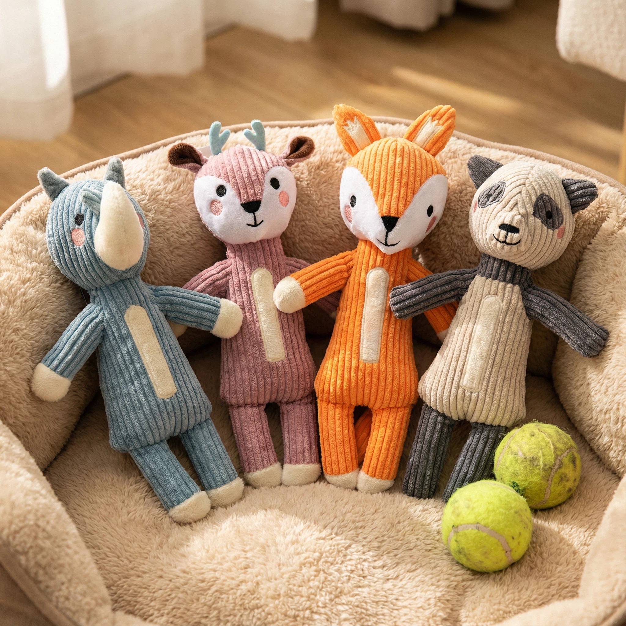 Large Plush Forest Animal Dog Toy for Chewing and Interactive Play – Deer, Fox, Raccoon and Bear (Approx. 30 cm)