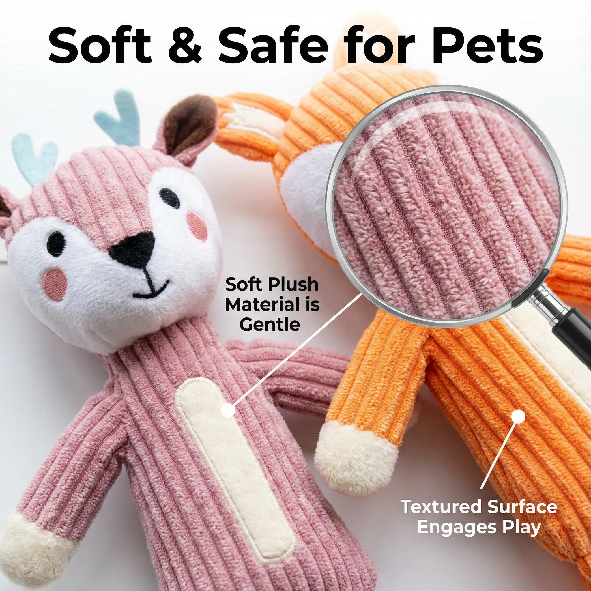 Large Plush Forest Animal Dog Toy for Chewing and Interactive Play – Deer, Fox, Raccoon and Bear (Approx. 30 cm)