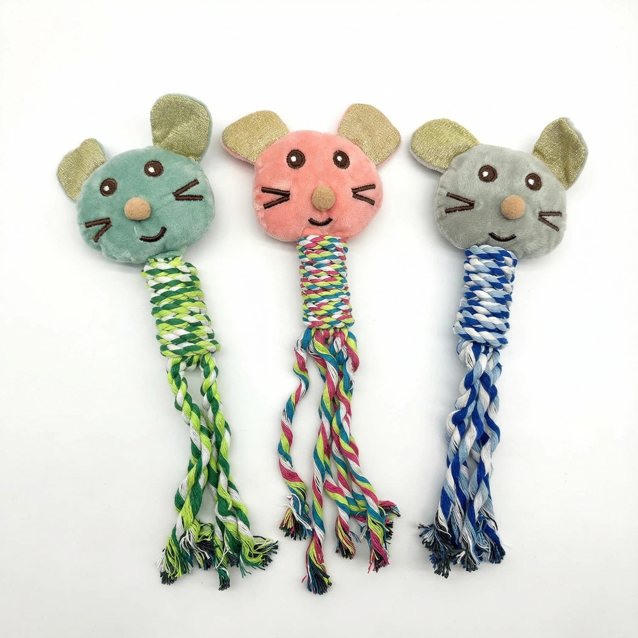 Plush Mouse Dog Toy with Braided Rope Tail for Chewing, Tugging and Interactive Play (Approx. 25 cm)