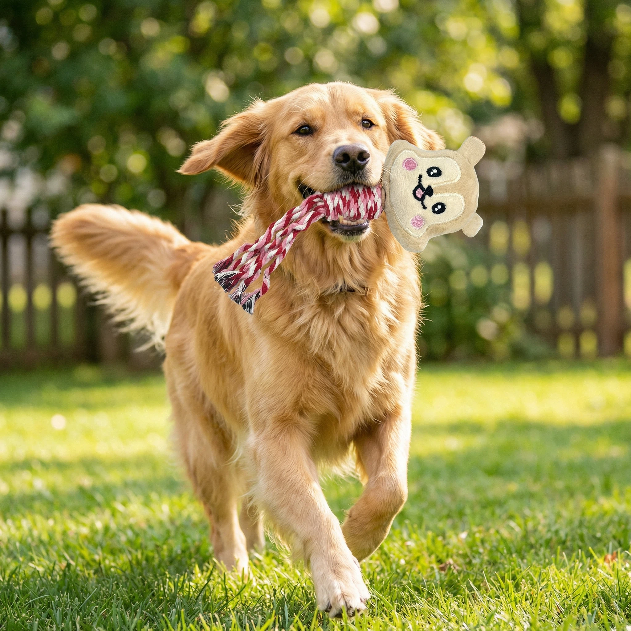 Plush Squirrel Dog Toy with Braided Rope Tail for Chewing, Tugging and Interactive Play (Approx. 25 cm)