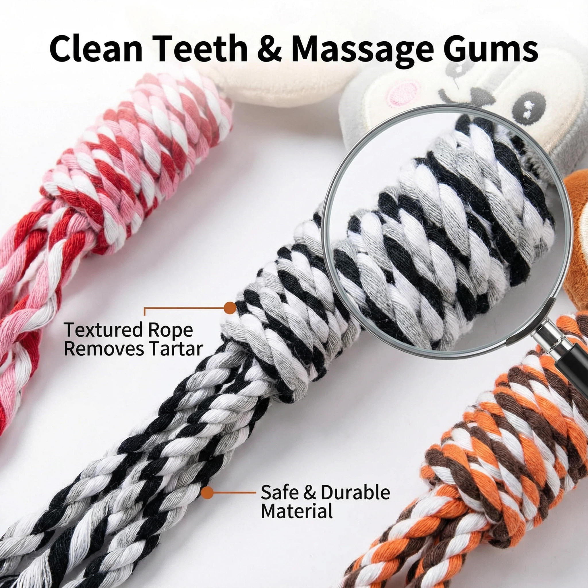 Plush Squirrel Dog Toy with Braided Rope Tail for Chewing, Tugging and Interactive Play (Approx. 25 cm)