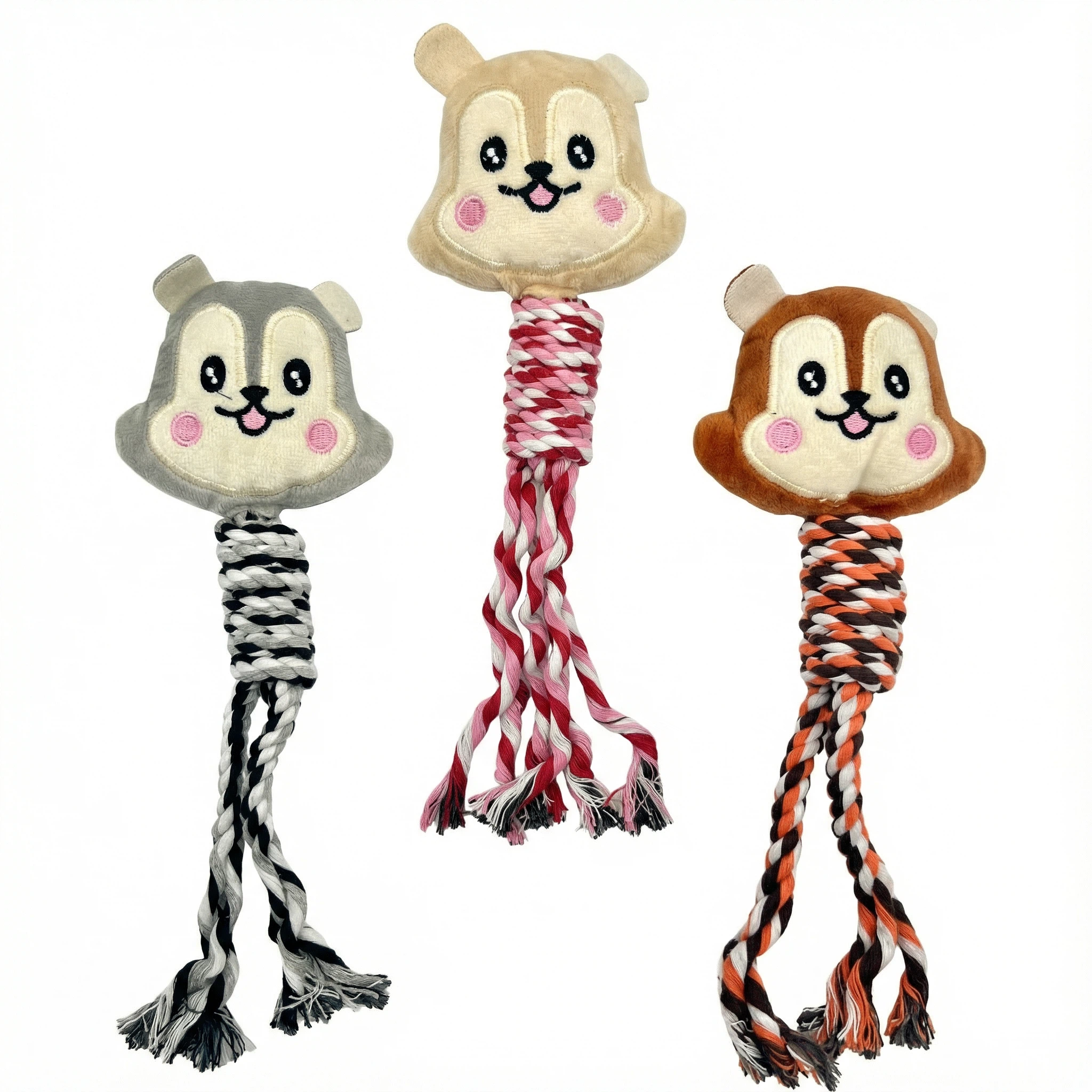 Plush Squirrel Dog Toy with Braided Rope Tail for Chewing, Tugging and Interactive Play (Approx. 25 cm)