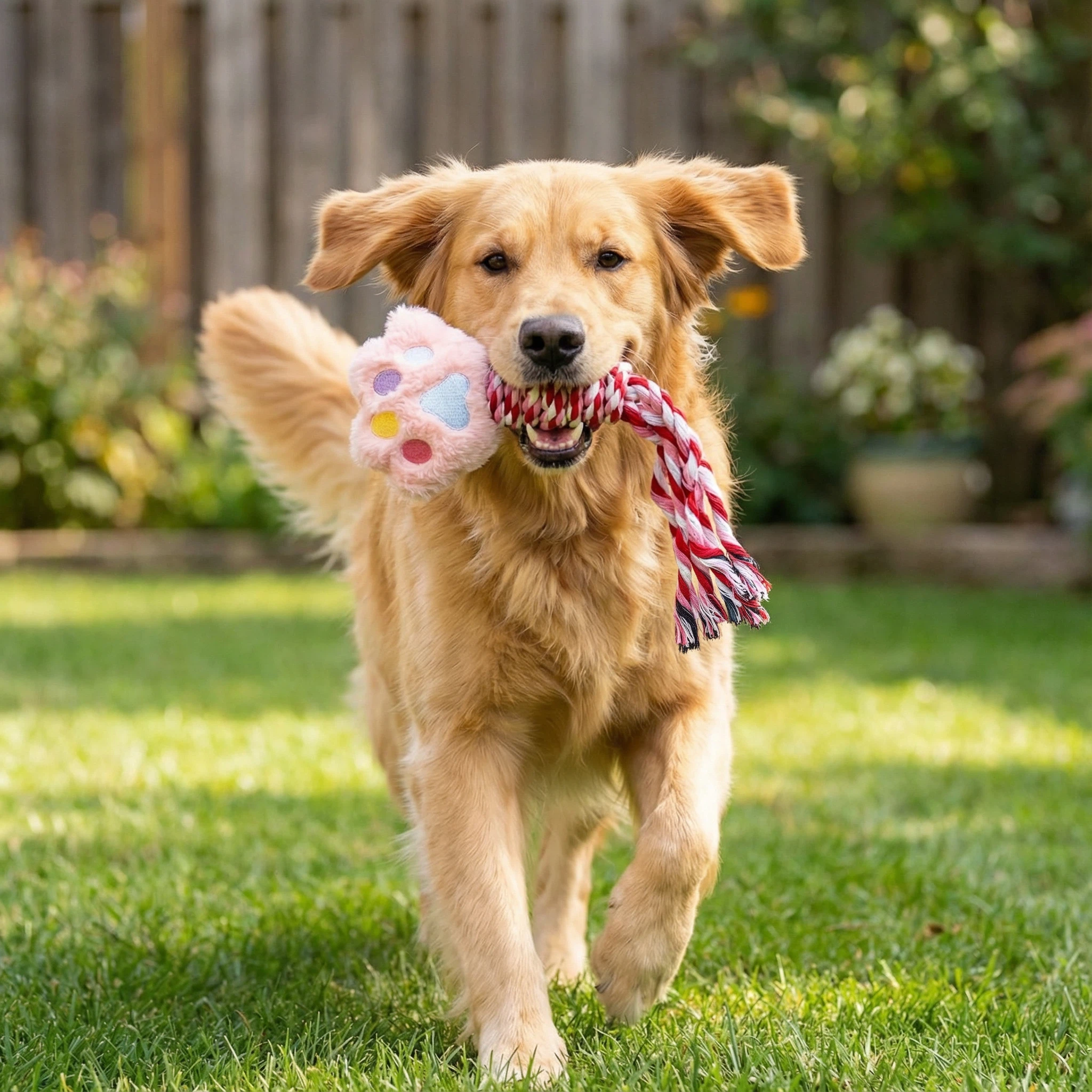 Plush Paw-Shaped Dog Toy with Braided Rope for Chewing, Tugging and Interactive Play (Approx. 25 cm)