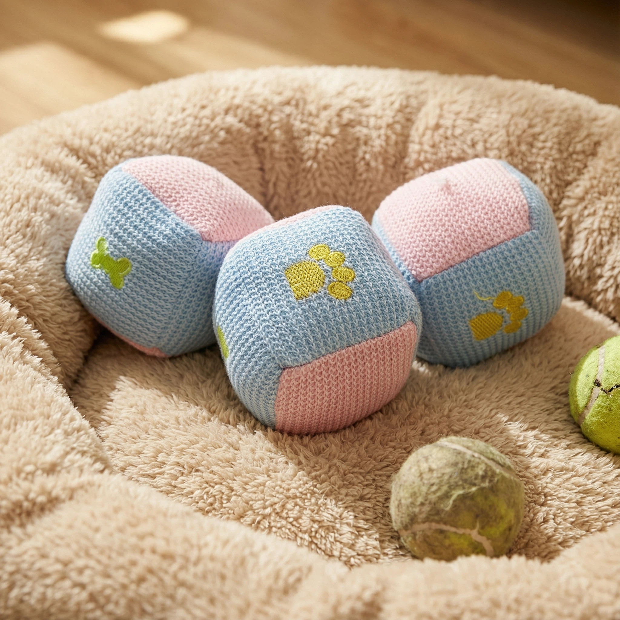 Plush Paw Print Cube Dog Toy with Soft Textured Fabric for Chewing and Interactive Play (Approx. 8–9 cm)