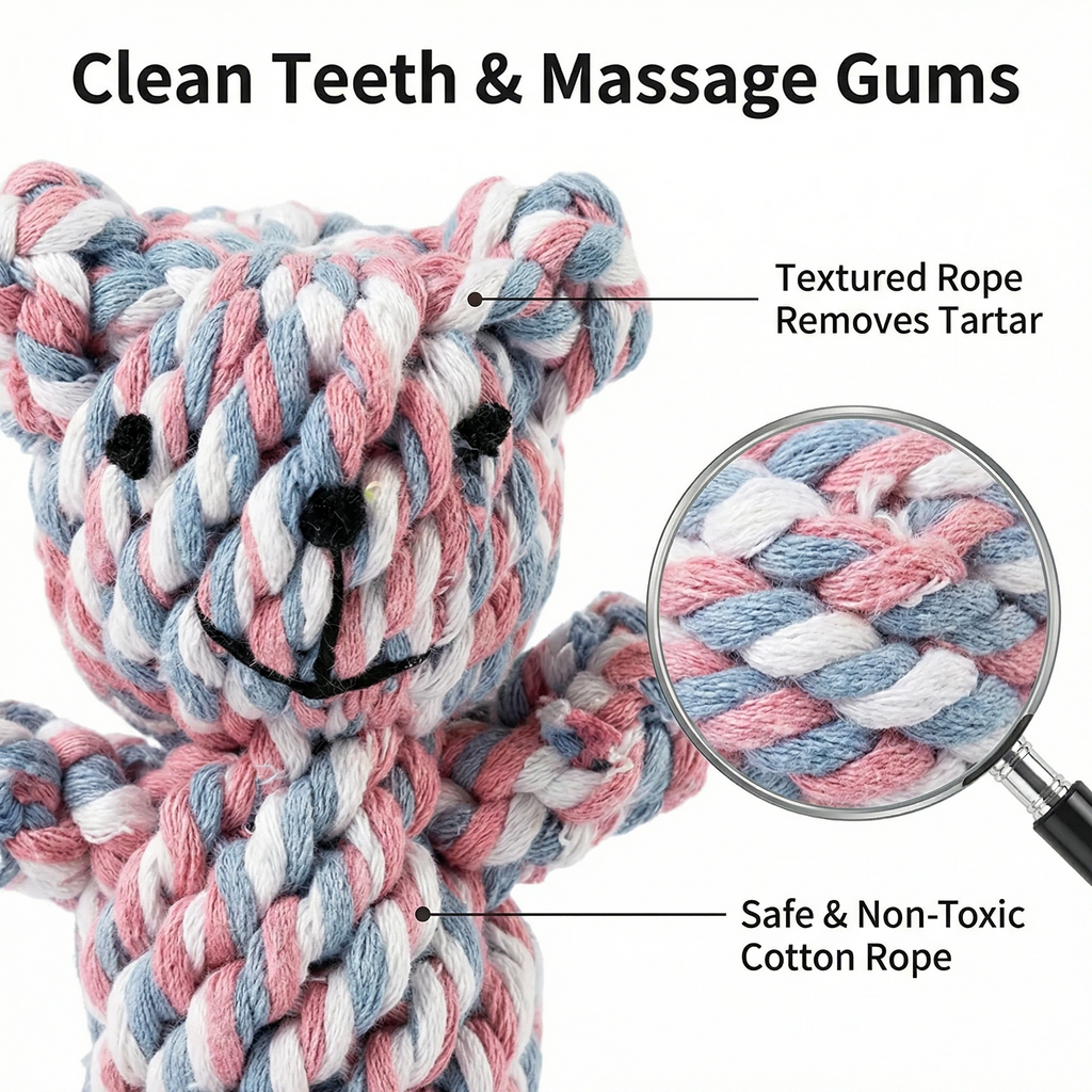 Durable Cotton Rope Bear Dog Toy for Chewing, Tugging & Interactive Play