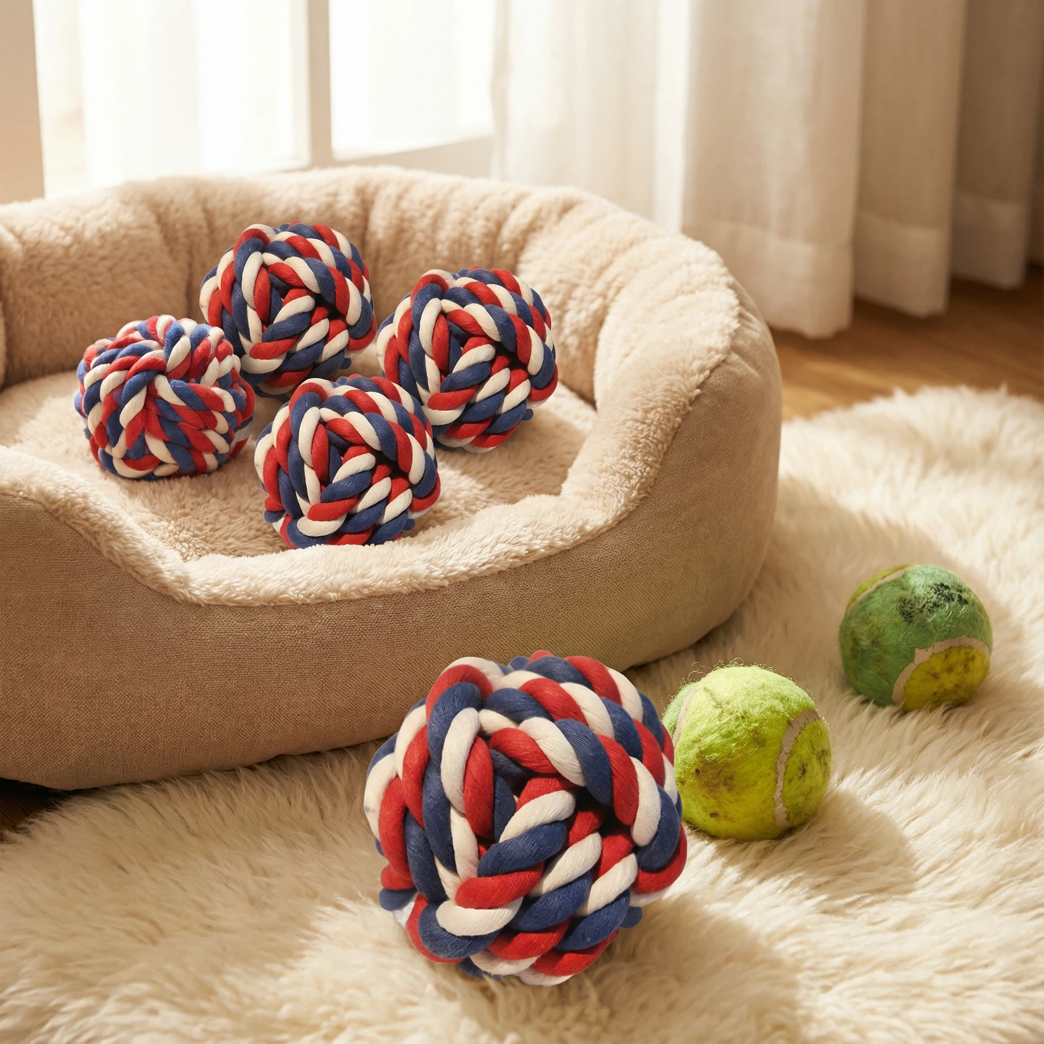 Durable Cotton Rope Ball Dog Toy – Chew & Fetch Toy for Small, Medium and Large Dogs (5.5cm / 6.5cm / 8cm)