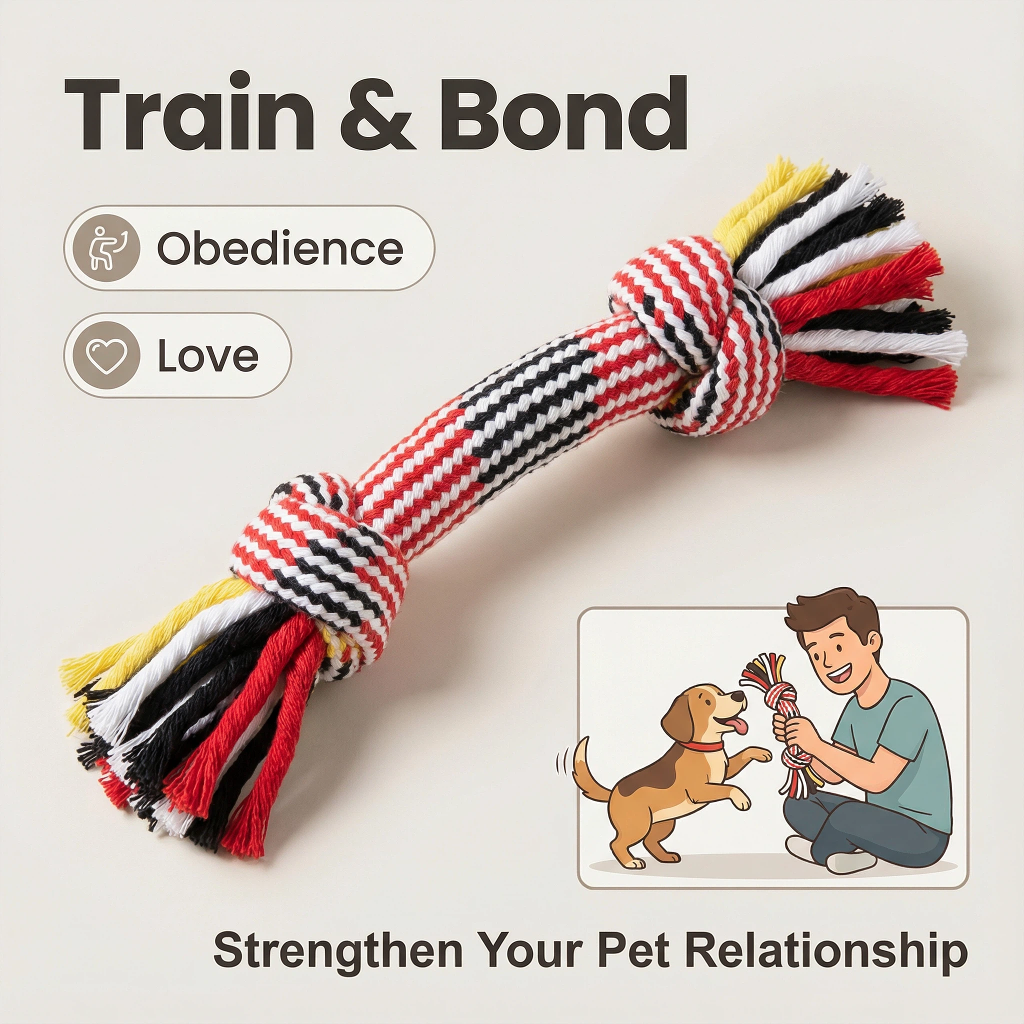 Durable Cotton Rope Dog Toy with Frayed Ends – Interactive Tug & Chew Toy for Dogs, 38 cm
