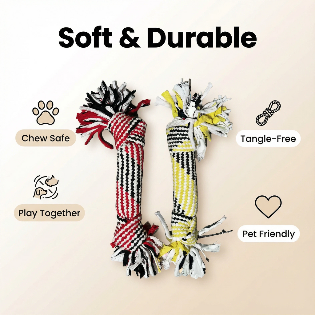 Durable Cotton Rope Dog Toy with Frayed Ends – Interactive Tug & Chew Toy for Dogs, 38 cm