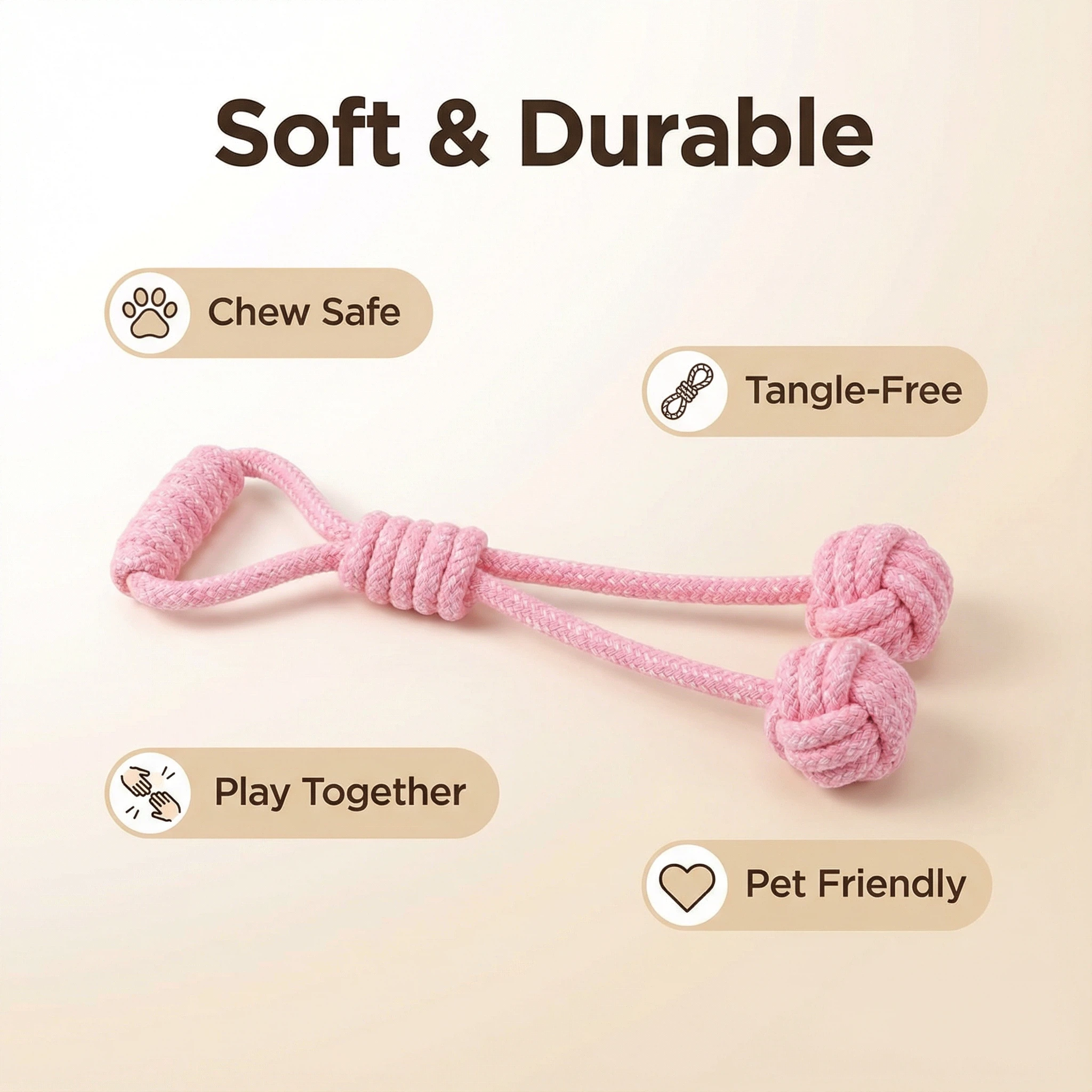 Durable Cotton Rope Dog Toy with Double Knots – Tug & Chew Toy for Small, Medium and Large Dogs (30–40 cm Options)