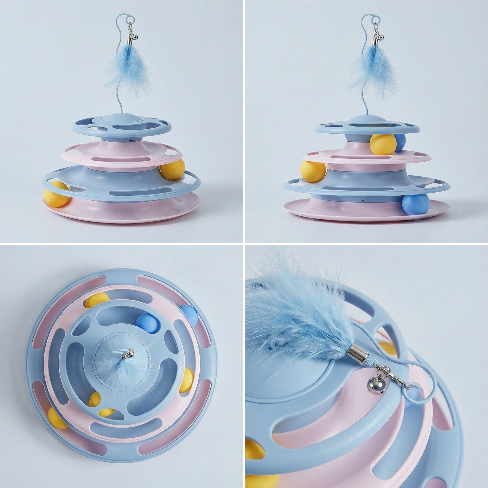 Interactive Cat Track Toy with Feather – Flying Disc Play Tower (24×30 cm)
