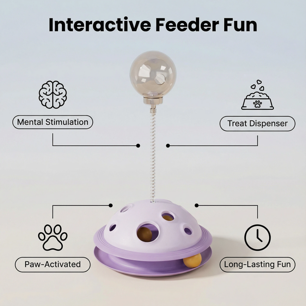 Interactive Cat Treat Dispensing Toy – Planet Feeder Puzzle (21×21×34 cm)