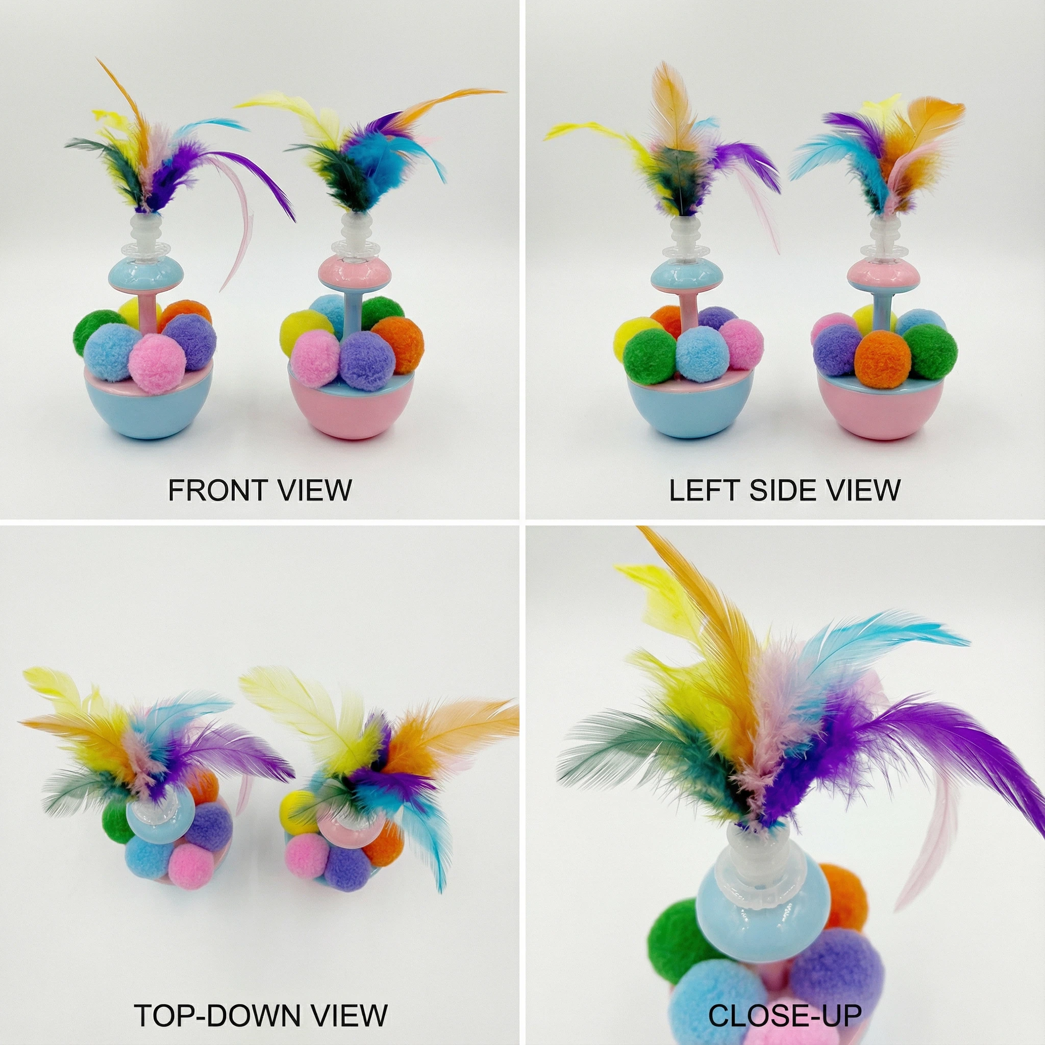 Interactive Cat Tumbler Toy with Feathers and Pom Balls (7×18 cm)