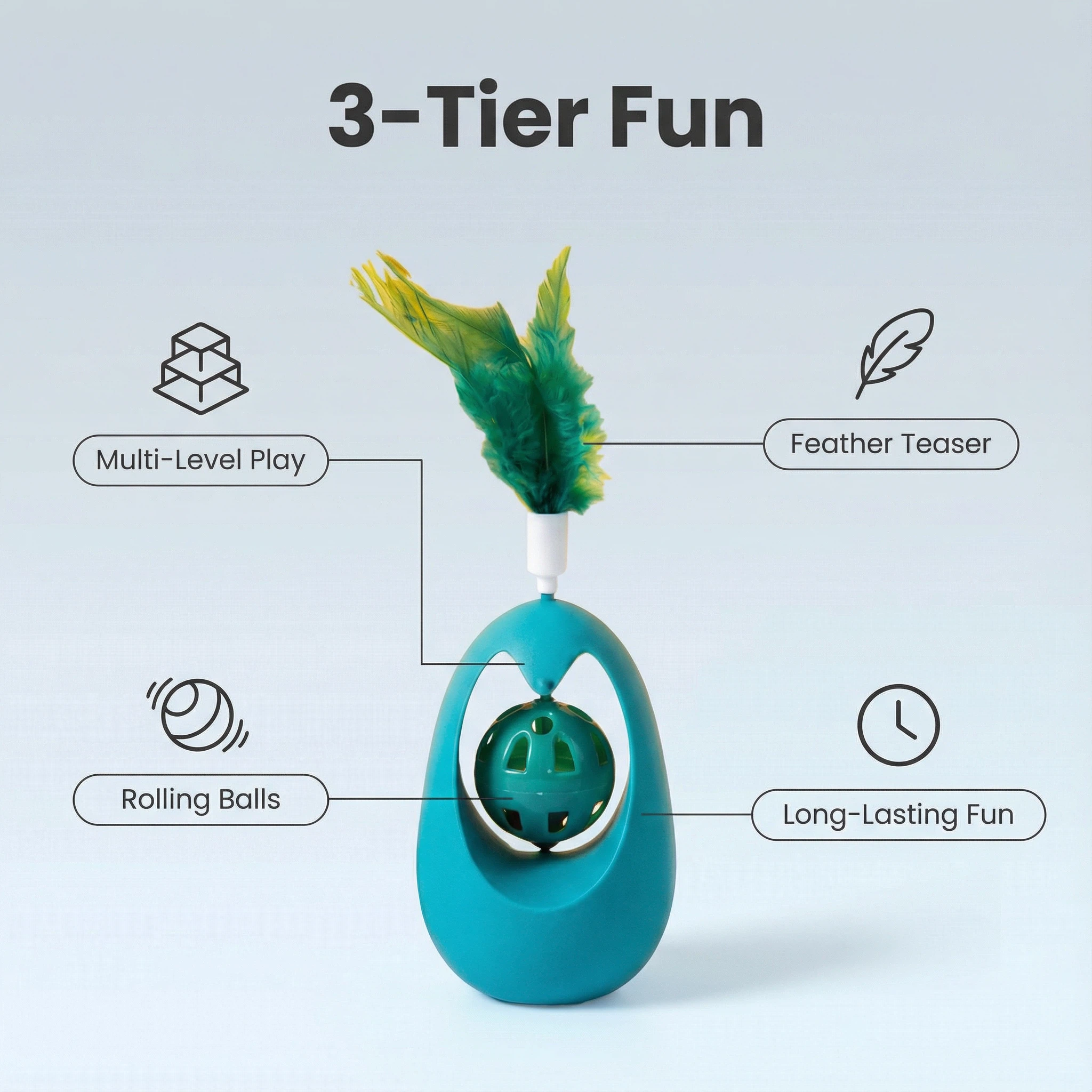 Interactive Cat Bell Tumbler Toy with Feather (7 × 11 cm)