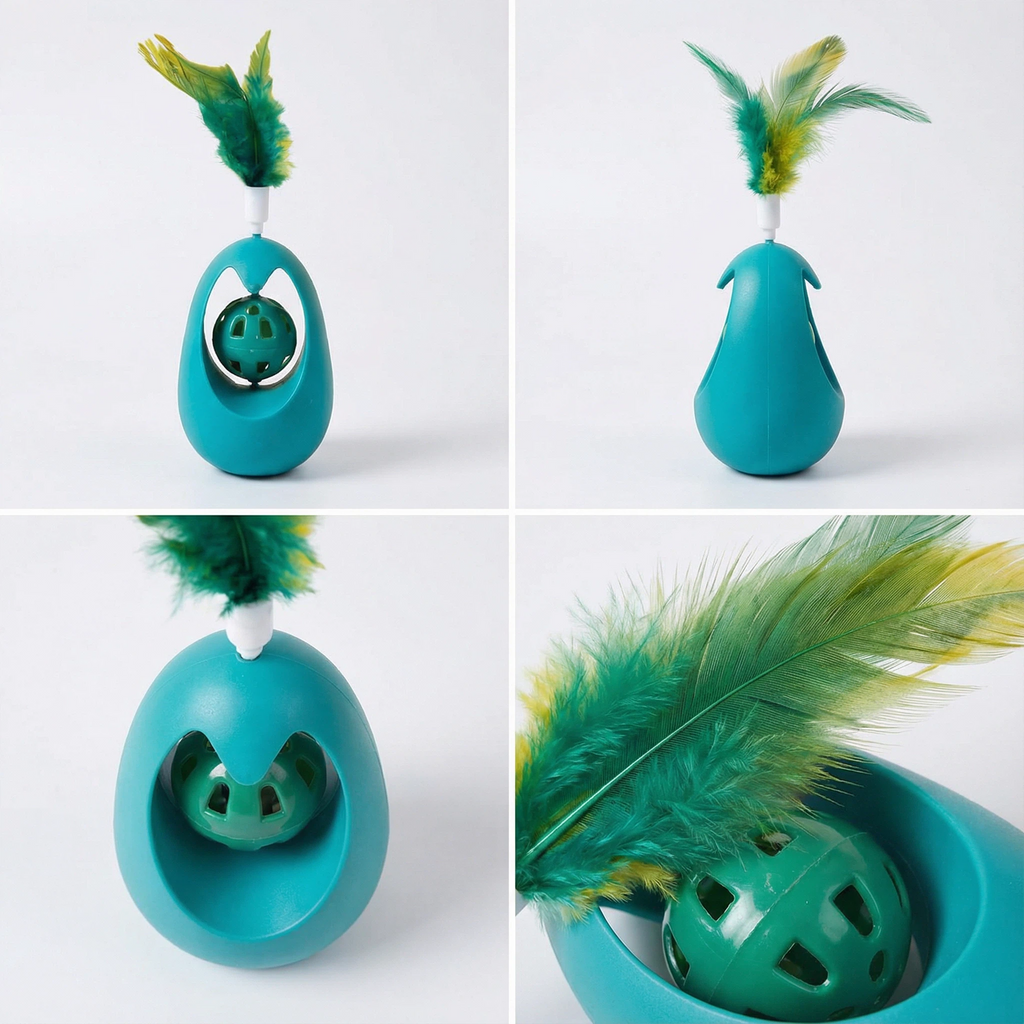 Interactive Cat Bell Tumbler Toy with Feather (7 × 11 cm)