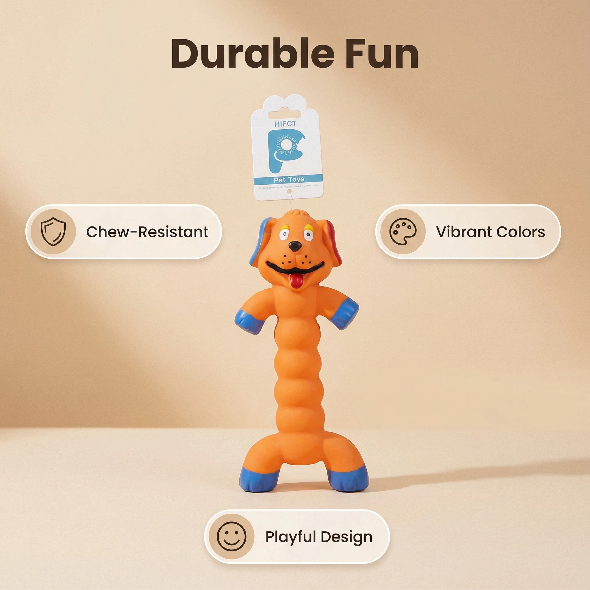 Long Dog-Shaped Rubber Squeaky Pet Toy – Durable Chew Toy (20 × 9 cm)