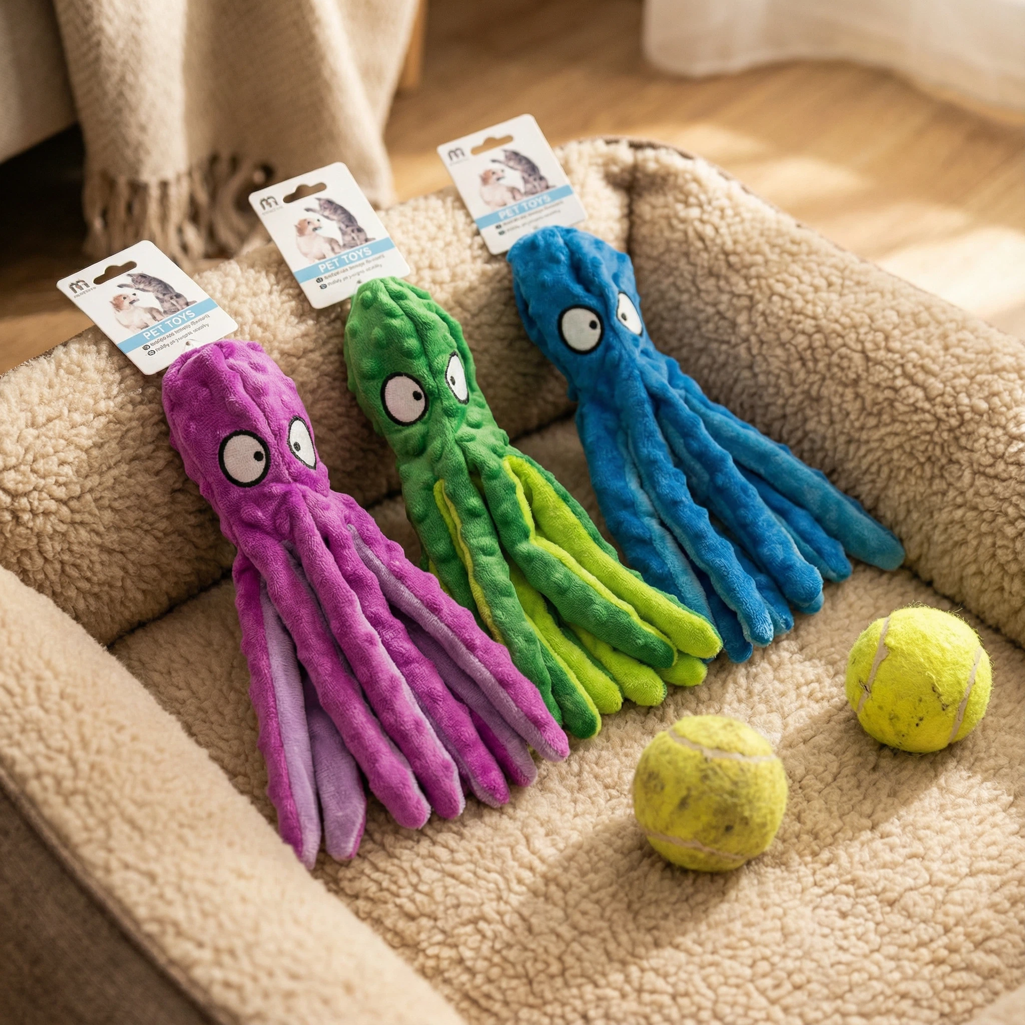 Plush Octopus Dog Toy with Textured Fabric for Chewing, Shaking and Interactive Play (Approx. 28 cm)