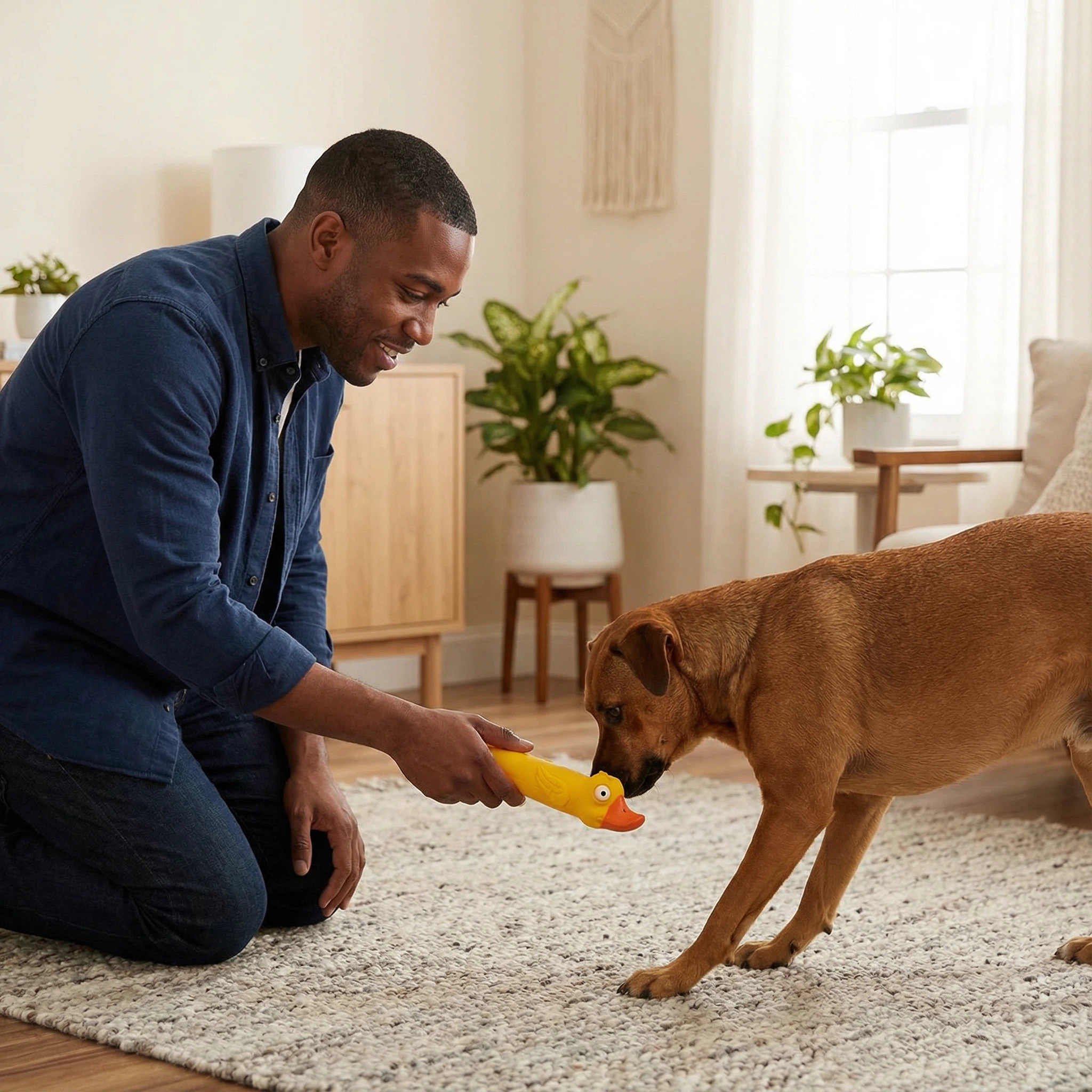 Long Duck-Shaped Rubber Squeaky Pet Toy – Durable Chew Toy (26 × 5 cm)