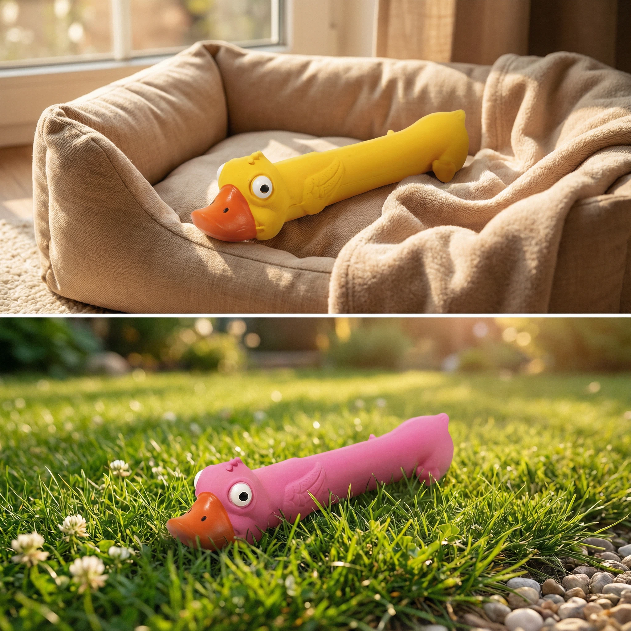 Long Duck-Shaped Rubber Squeaky Pet Toy – Durable Chew Toy (26 × 5 cm)