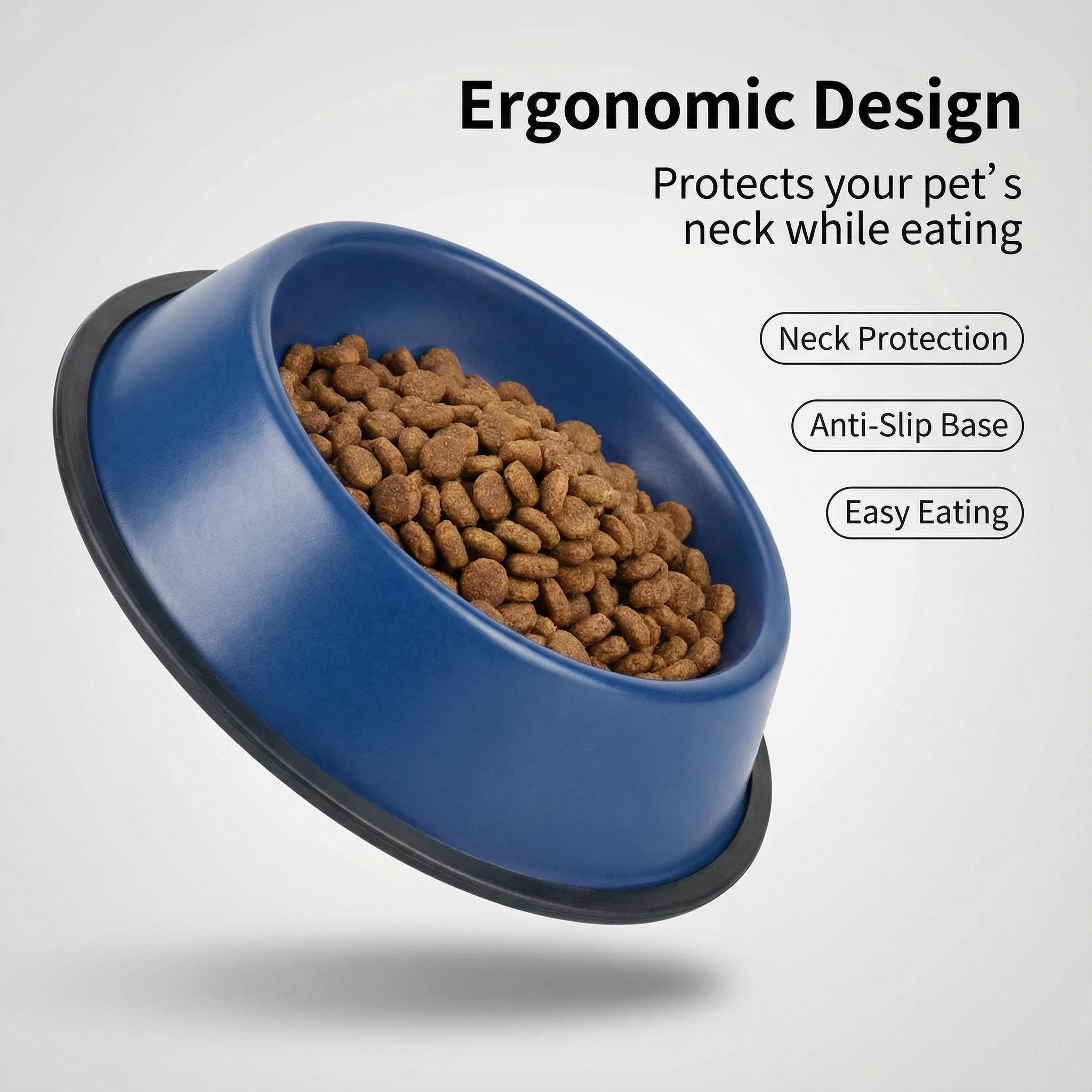 Stainless Steel Pet Food Bowl with Bone Print & Non-Slip Base