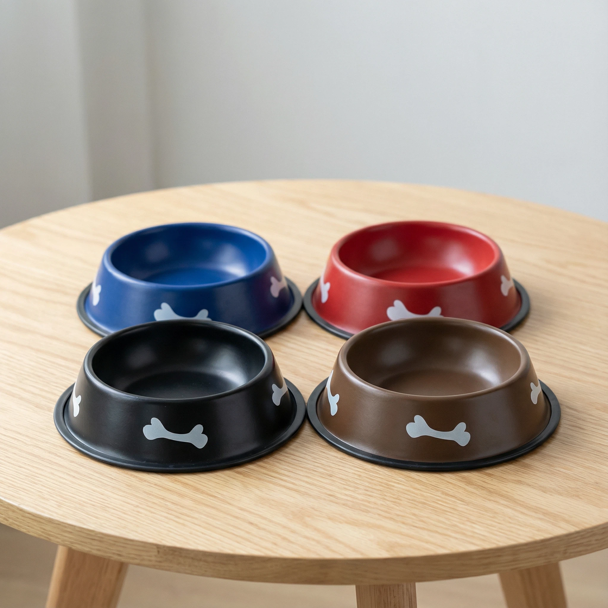 Stainless Steel Pet Food Bowl with Bone Print & Non-Slip Base