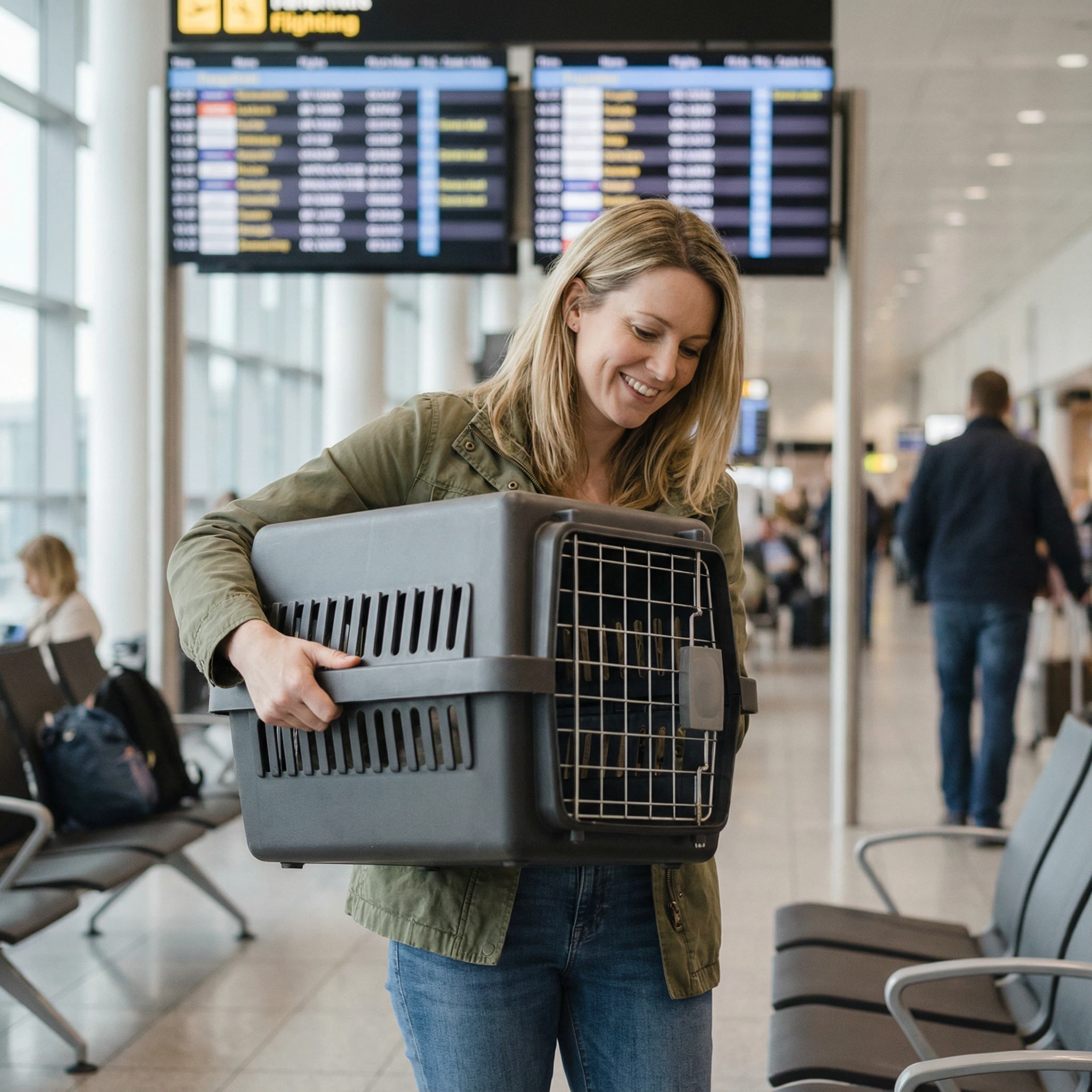 硬塑料宠物笼，带金属门 – 适用于猫狗的安全旅行笼