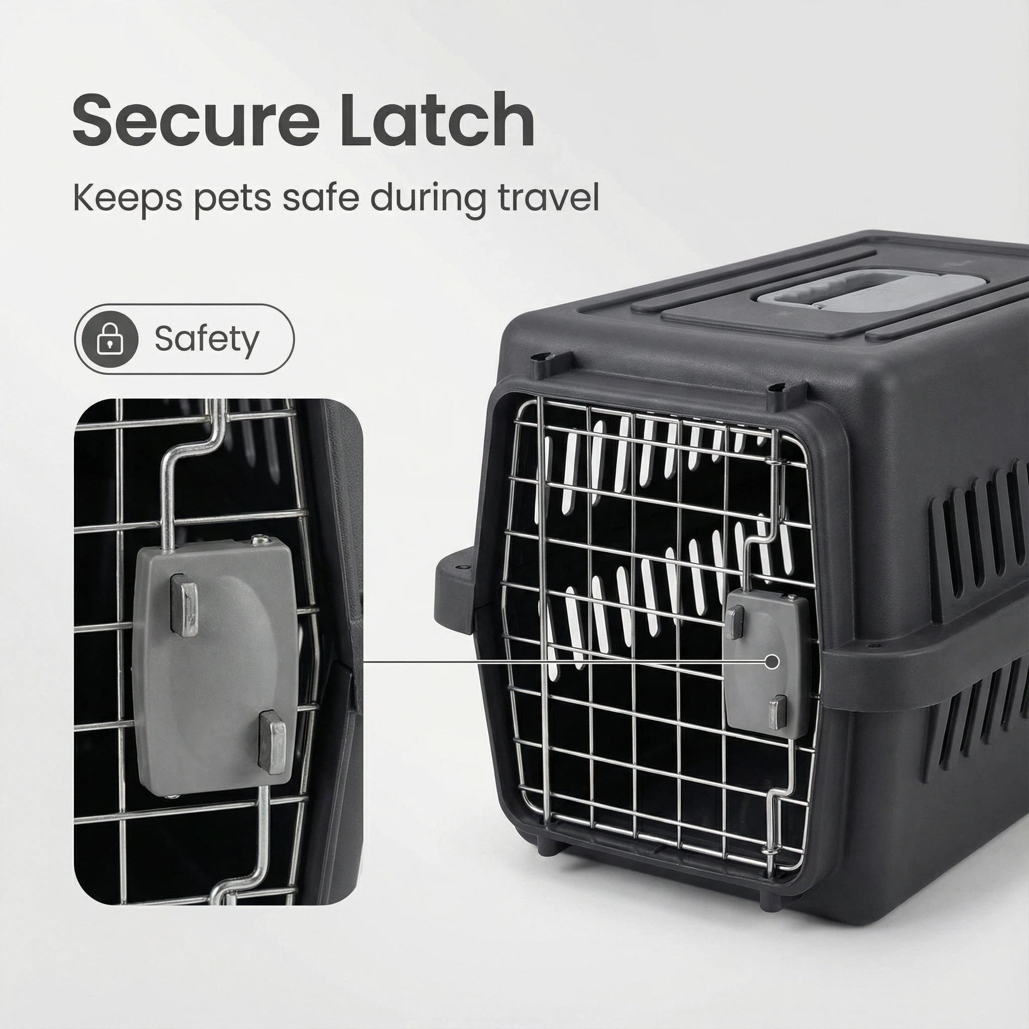 硬塑料宠物笼，带金属门 – 适用于猫狗的安全旅行笼