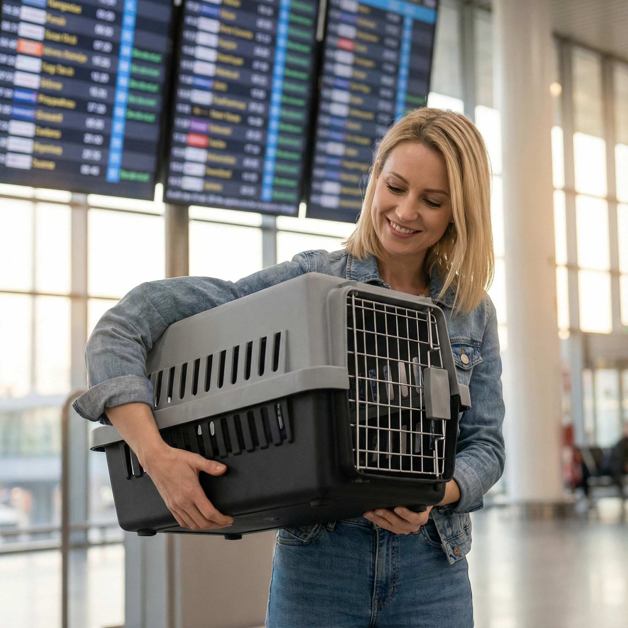 硬塑料宠物笼，带金属门 – 适用于猫狗的安全旅行笼