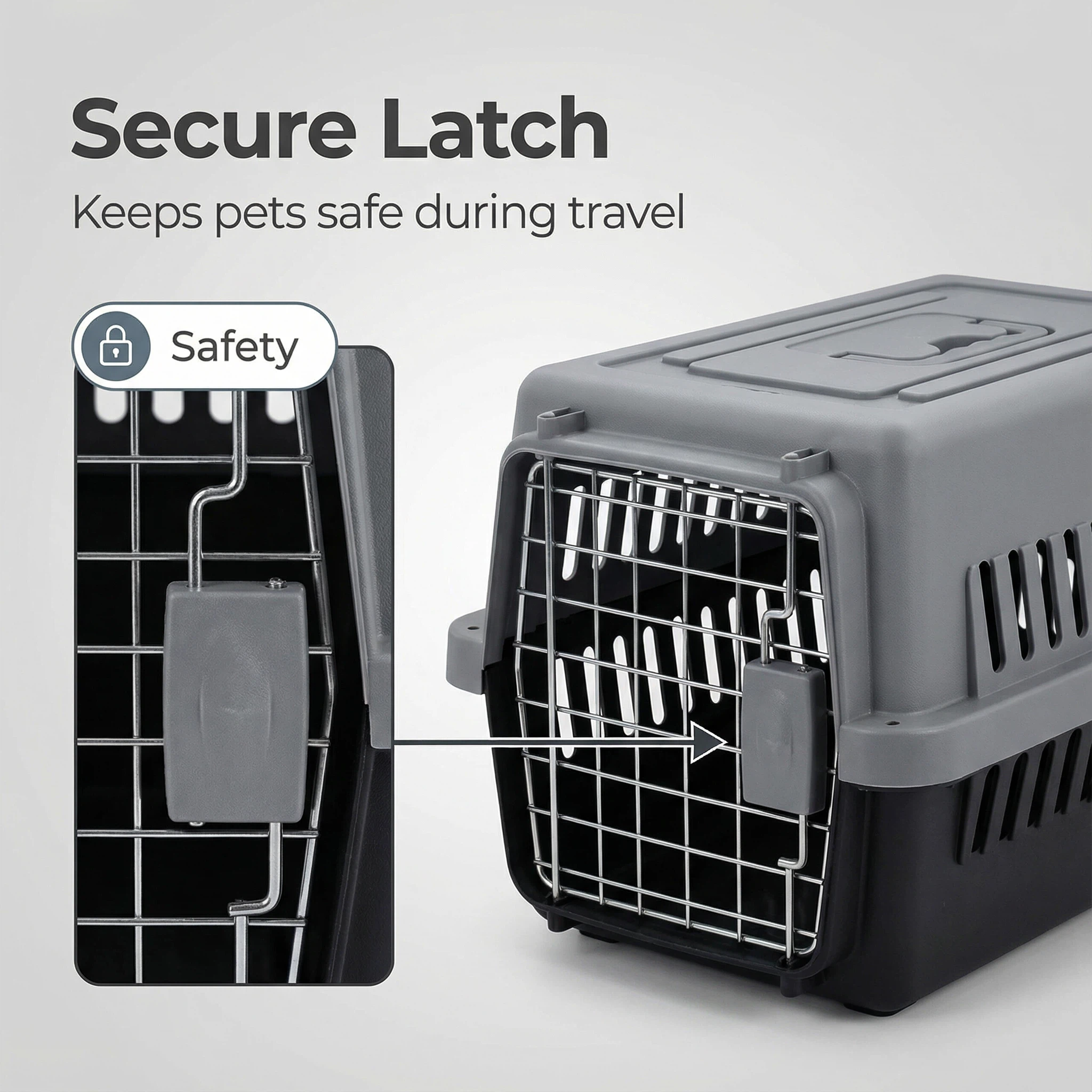 硬塑料宠物笼，带金属门 – 适用于猫狗的安全旅行笼