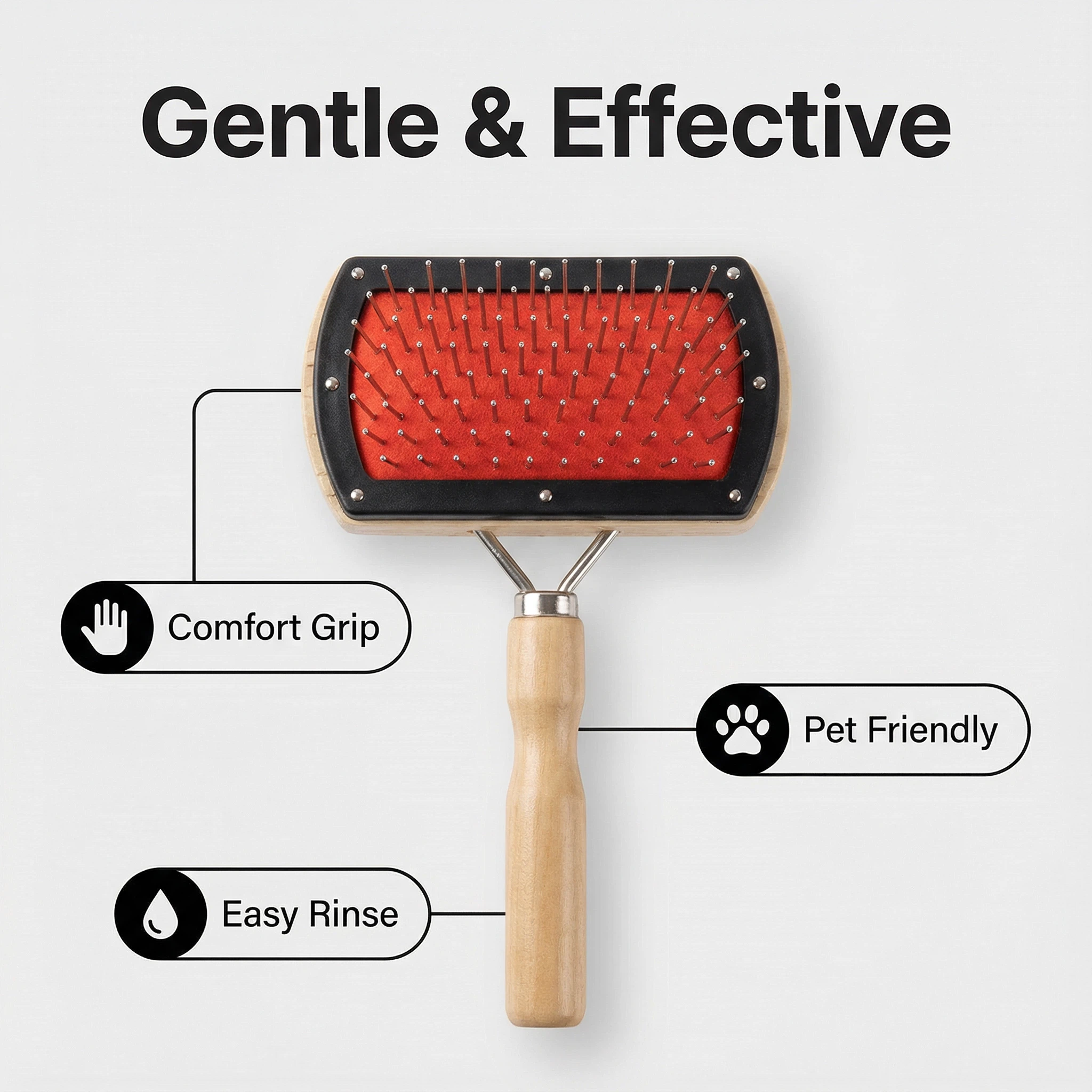 双面宠物梳毛刷 – 木柄梳子，适用于猫狗