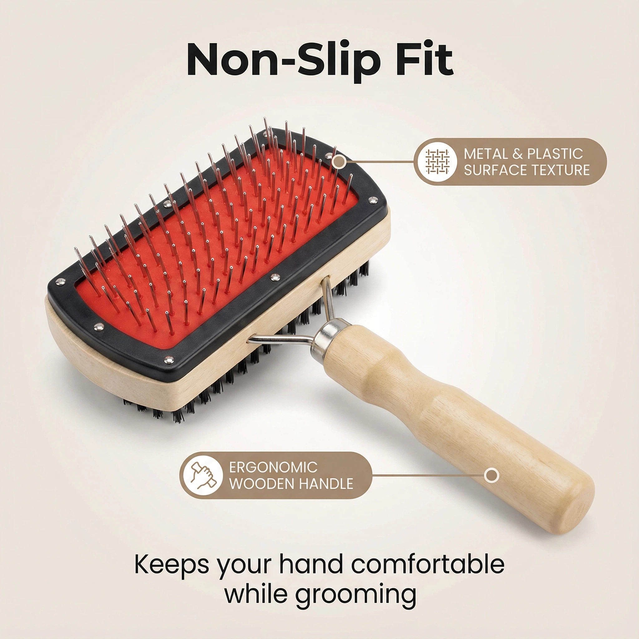 双面宠物梳毛刷 – 木柄梳子，适用于猫狗