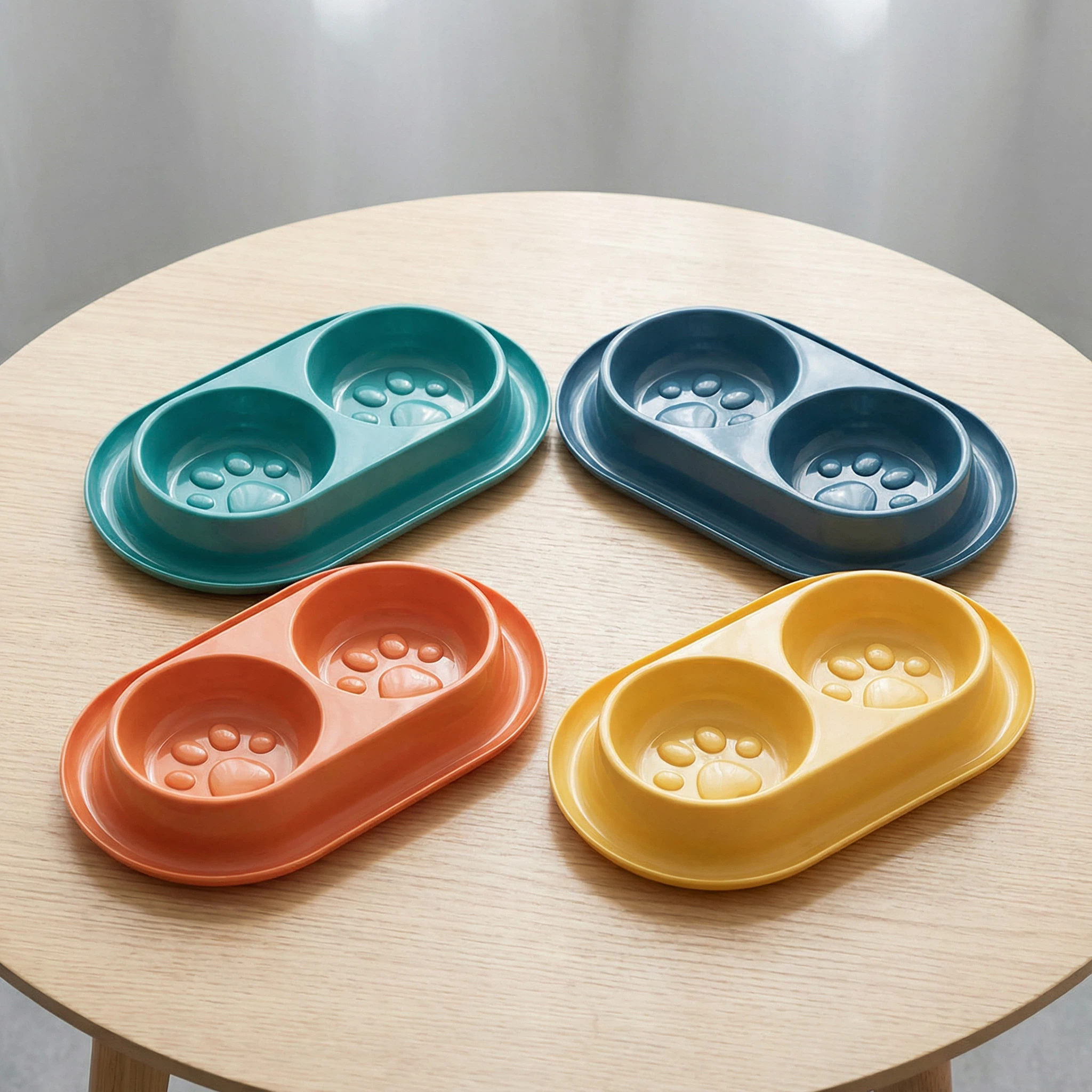 Double Pet Food Bowl with Paw Design – Food & Water Bowl for Dogs & Cats（35 × 21 × 5 cm）