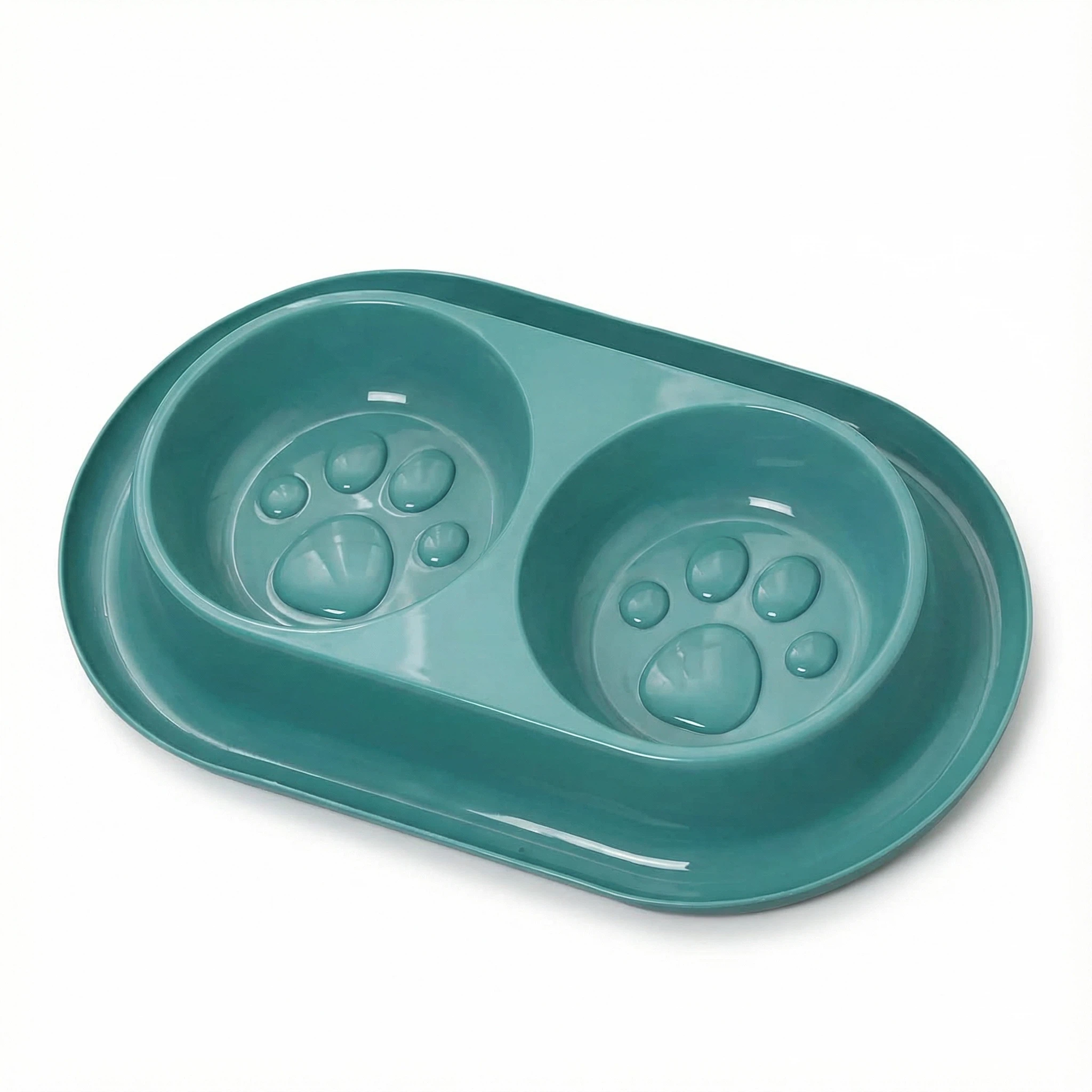 Double Pet Food Bowl with Paw Design – Food & Water Bowl for Dogs & Cats（35 × 21 × 5 cm）