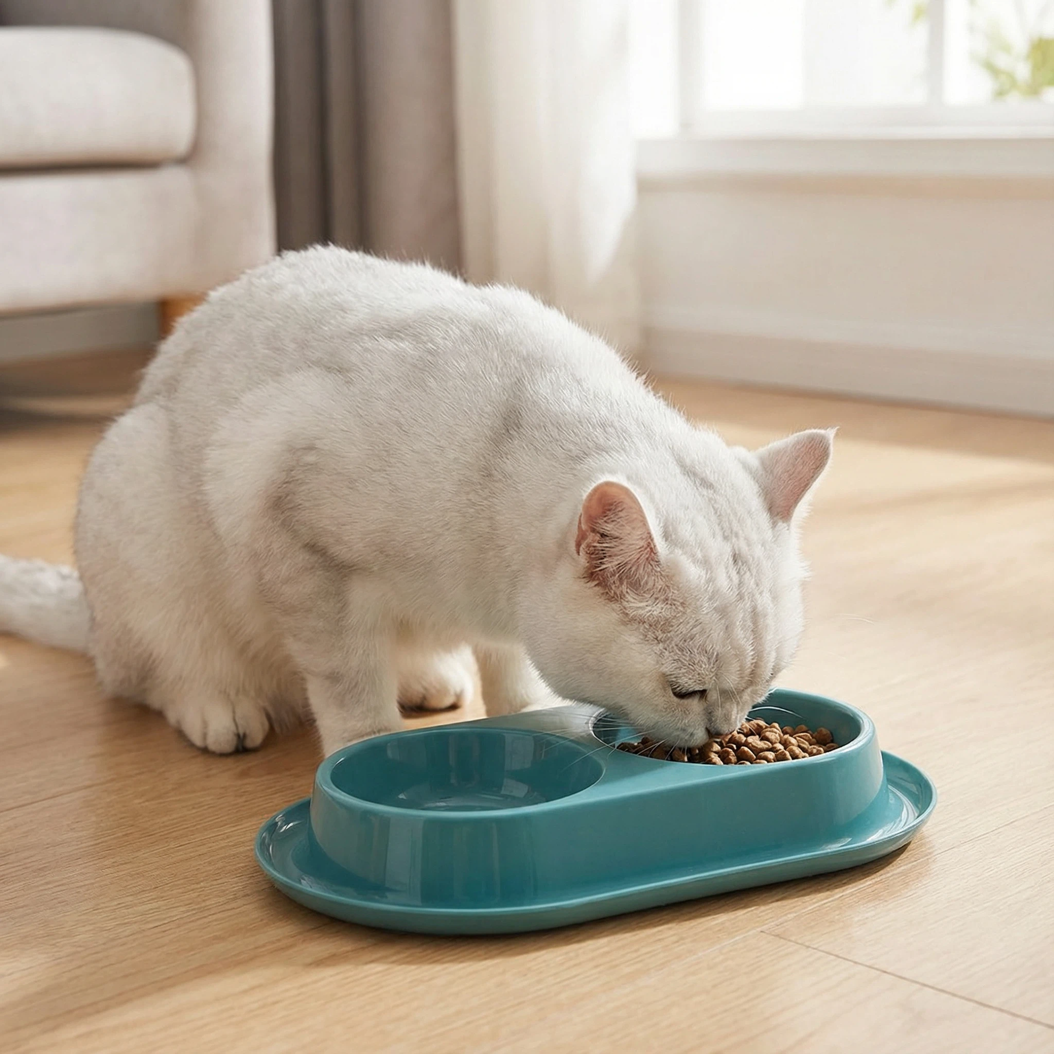 Double Pet Food Bowl with Paw Design – Food & Water Bowl for Dogs & Cats（35 × 21 × 5 cm）